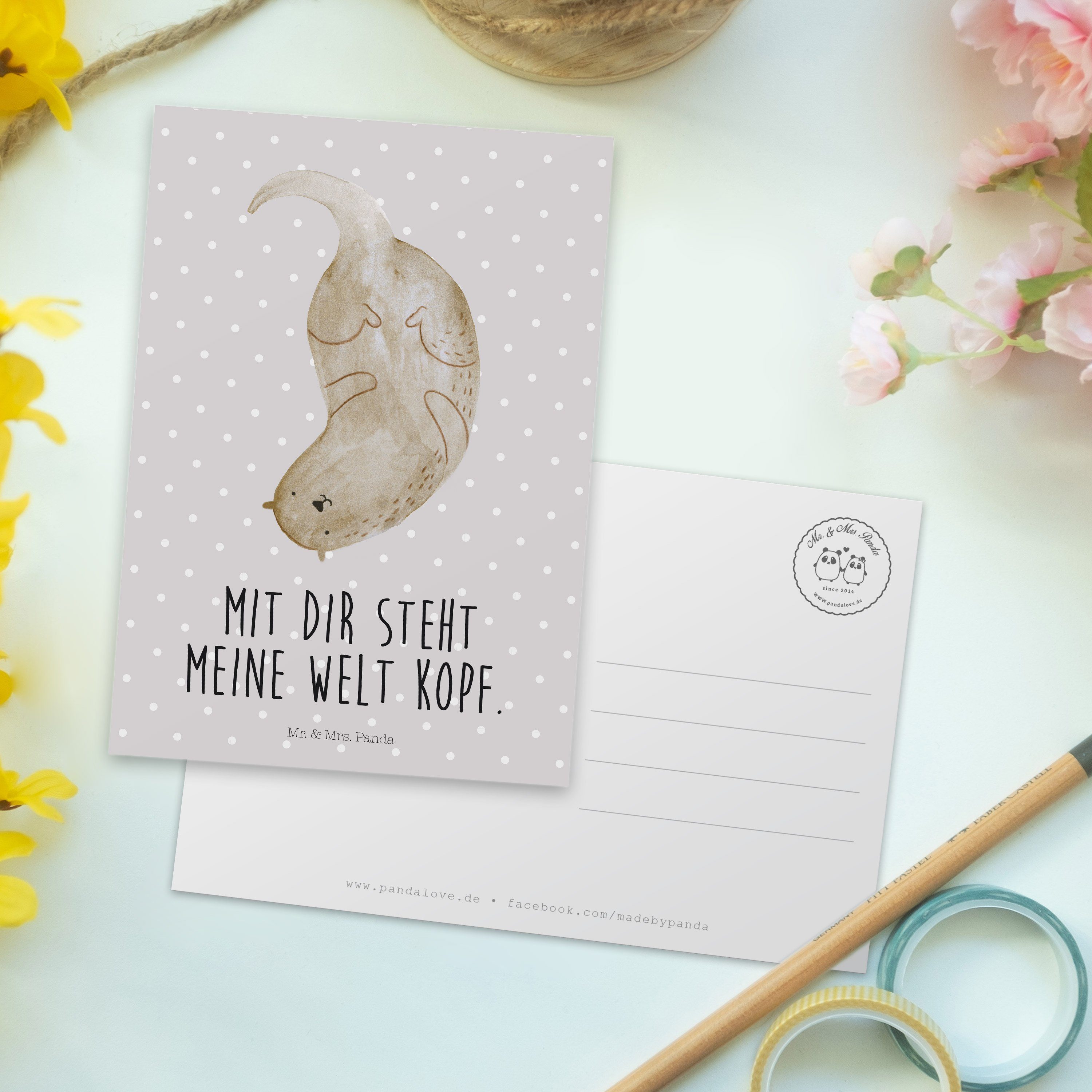 - Mrs. Einladungskarte Geschenk, - Mr. & Grau Panda Otter Einladung, Pastell Postkarte kopfüber