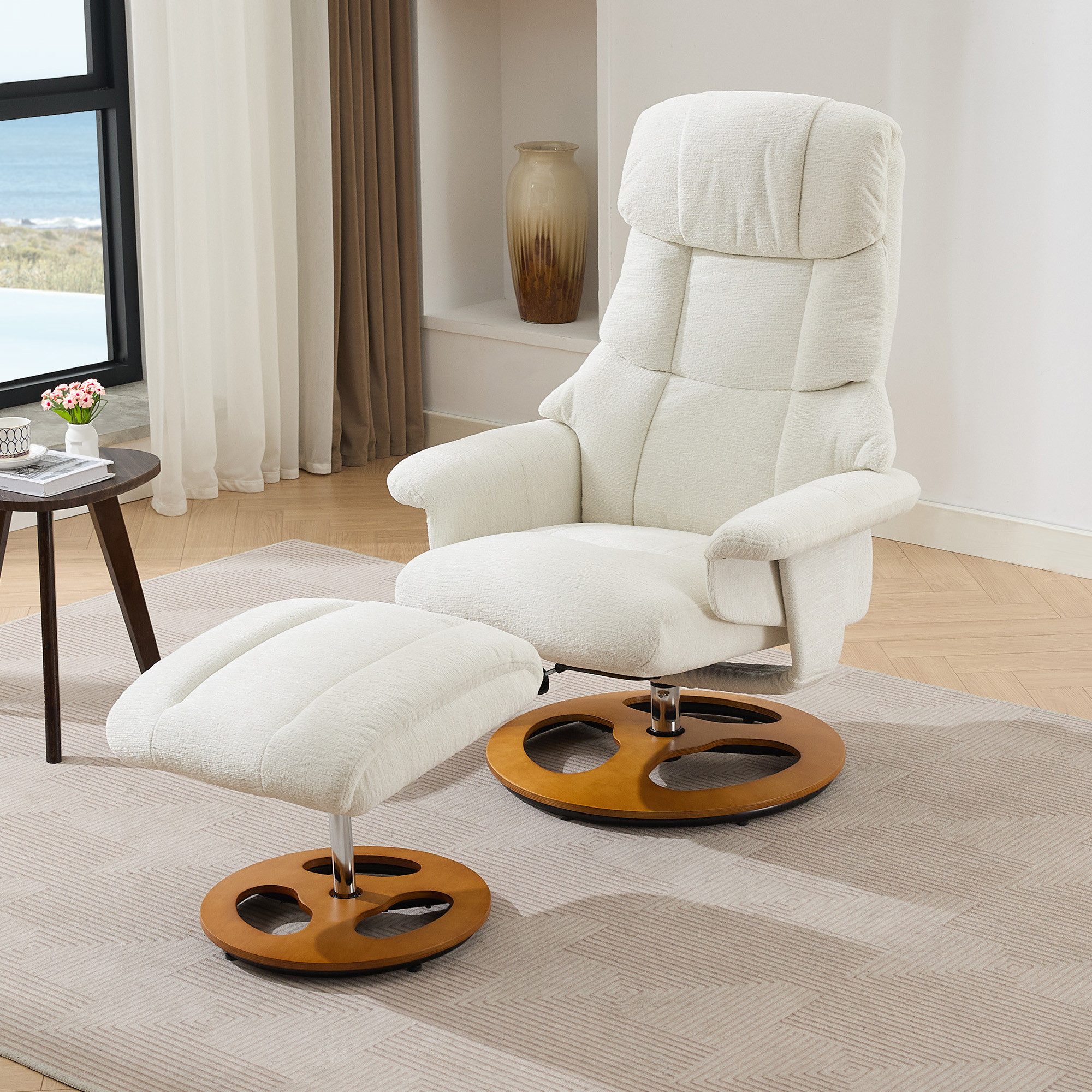 Odikalo Chaiselongue Relaxsessel Freizeitstuhl Polsterstuhl mit Massage und Wärme, Komfortabler Relaxsessel mit Schlaffunktion Liegefunktion & Hocker 360° drehbar Chenille-Stoff