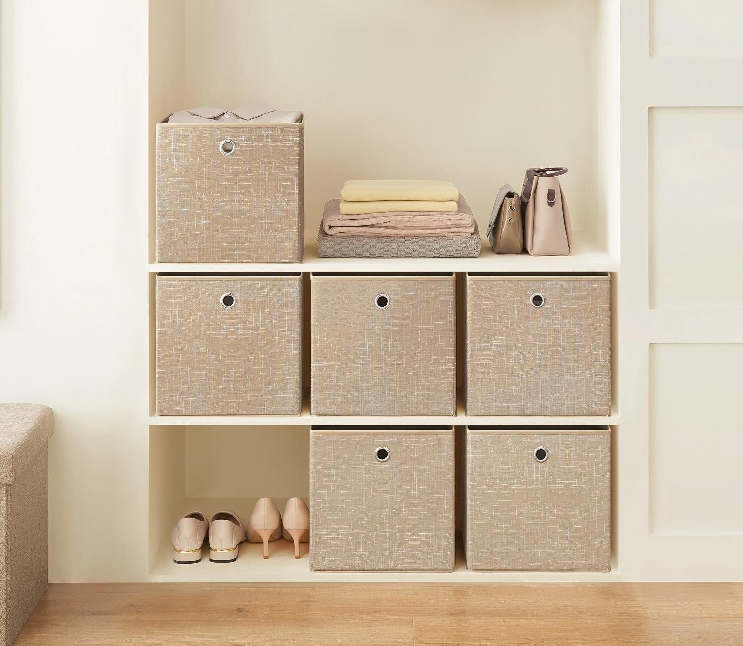 SONGMICS Aufbewahrungsboxen, stoff, Ordnungsboxen, Organizer (Aufbewahrung, für Würfelregal, mit Griff), 6er Set, Faltbox, 30x30x30 cm