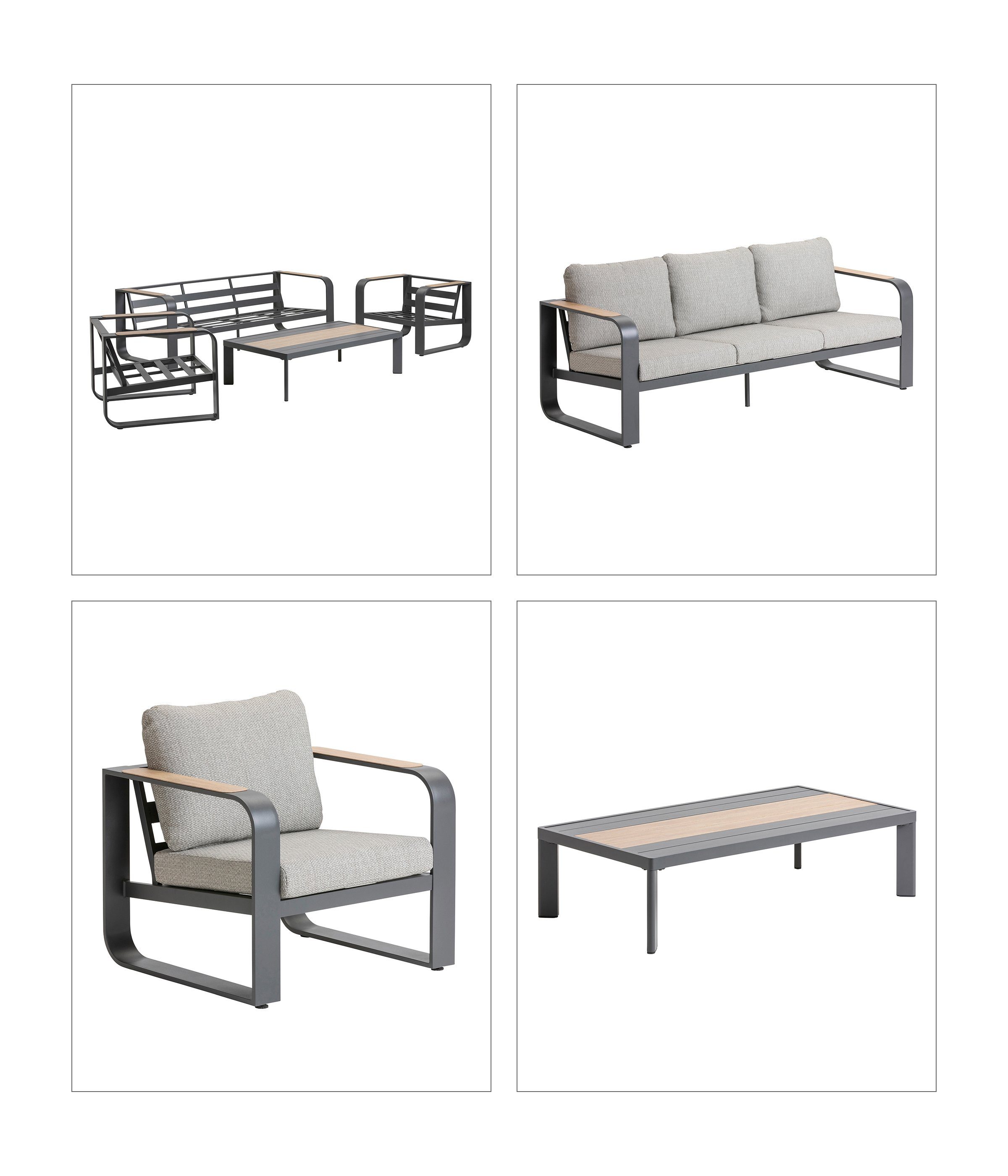 Dehner Gartenlounge-Set Salo aus Aluminium, 4teilige Sitzgruppe, 5 Sitzplätze, moderne Lounge, inkl. wasserabweisender Polster und Tisch