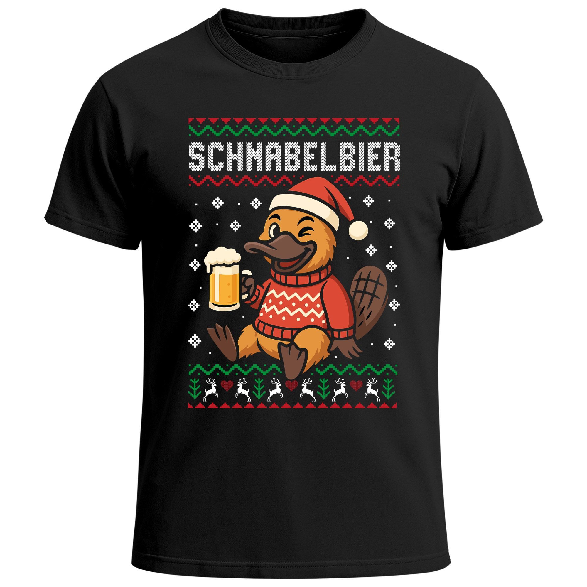 Print-Shirt Herren T-Shirt Weihnachten Schnabelbier Wortspiel Spruch lustig Bier