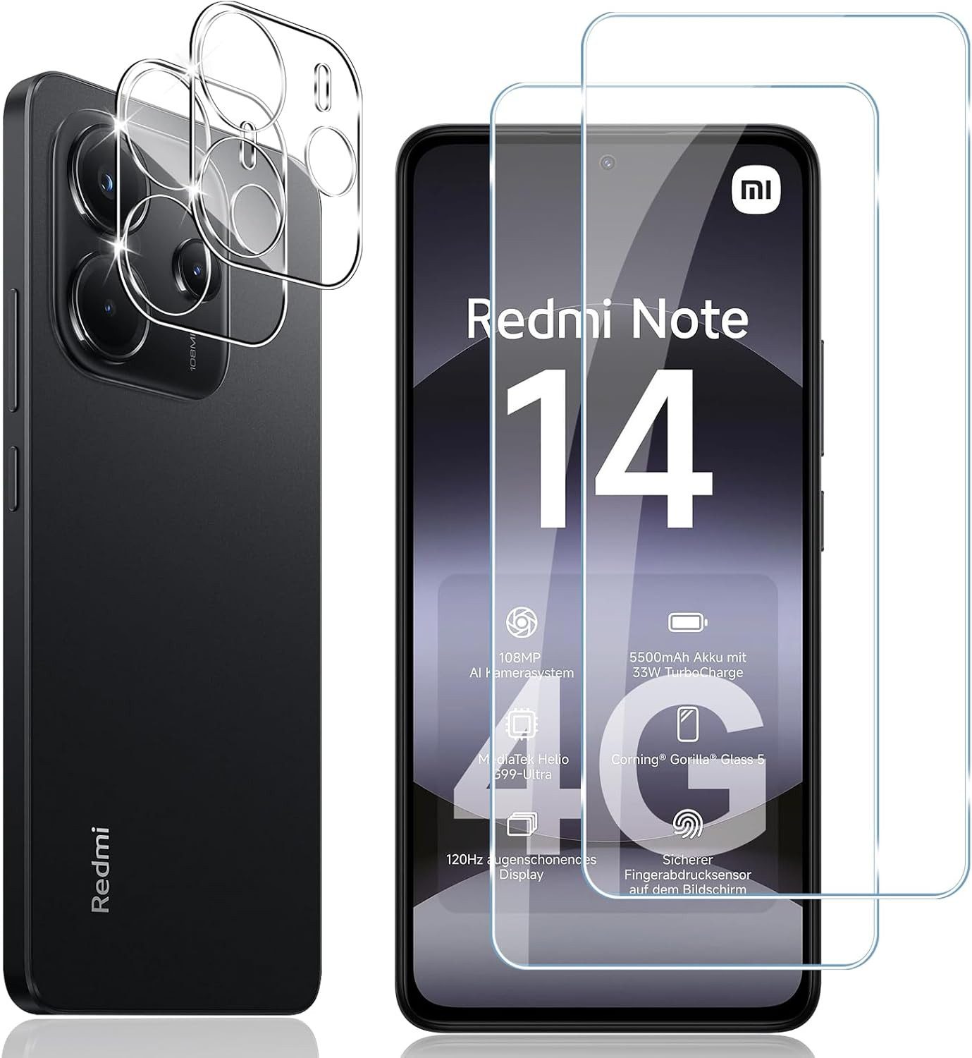 MSM Displayschutzglas 2X Schutzglas (Display + Kamera) für Xiaomi Redmi Note 14 4G