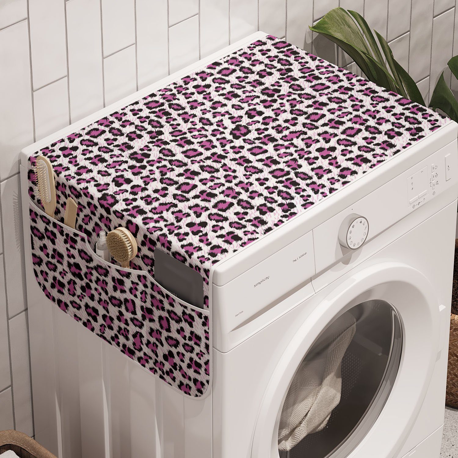 für und Abakuhaus Waschmaschine Girly-Rosa-Schwarz Badorganizer Anti-Rutsch-Stoffabdeckung Trockner, Leopard-Druck
