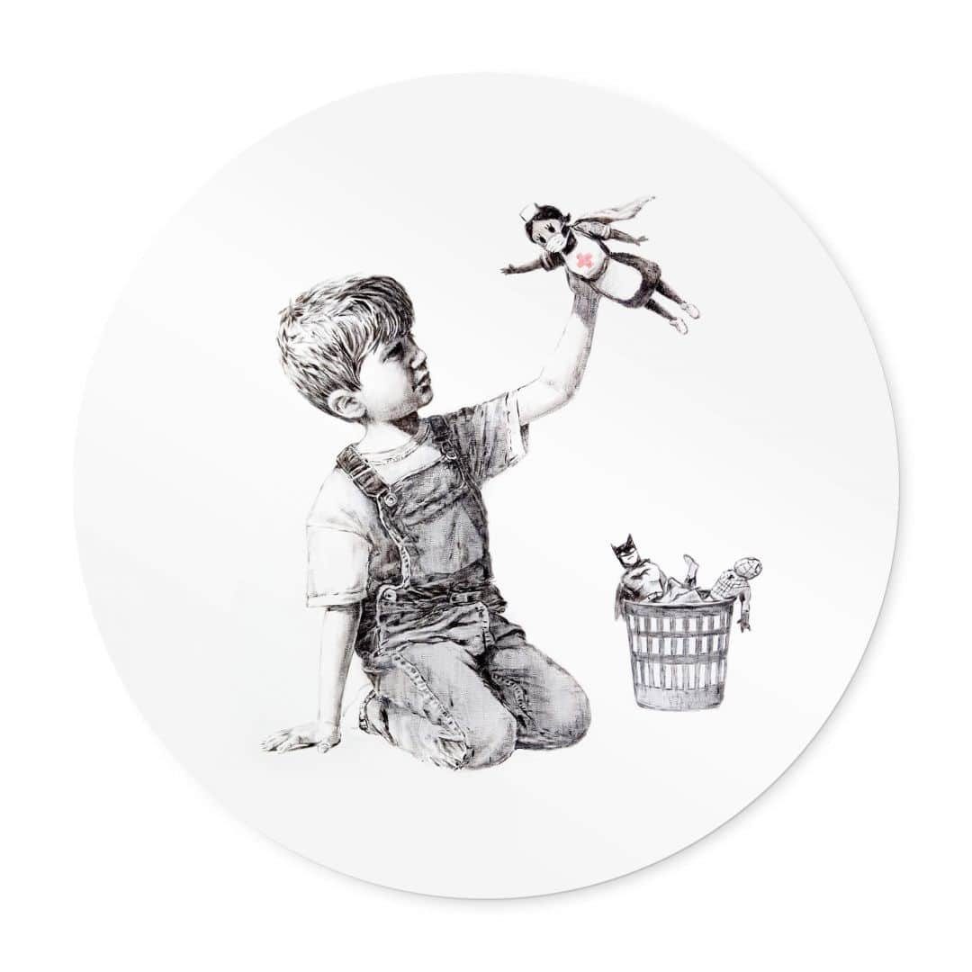 K&L Wall Art Poster Wandbild Poster Rund Graffiti Straßenkunst Punk Deko Banksy Real Hero, Wohnzimmer Bilder modern laut
