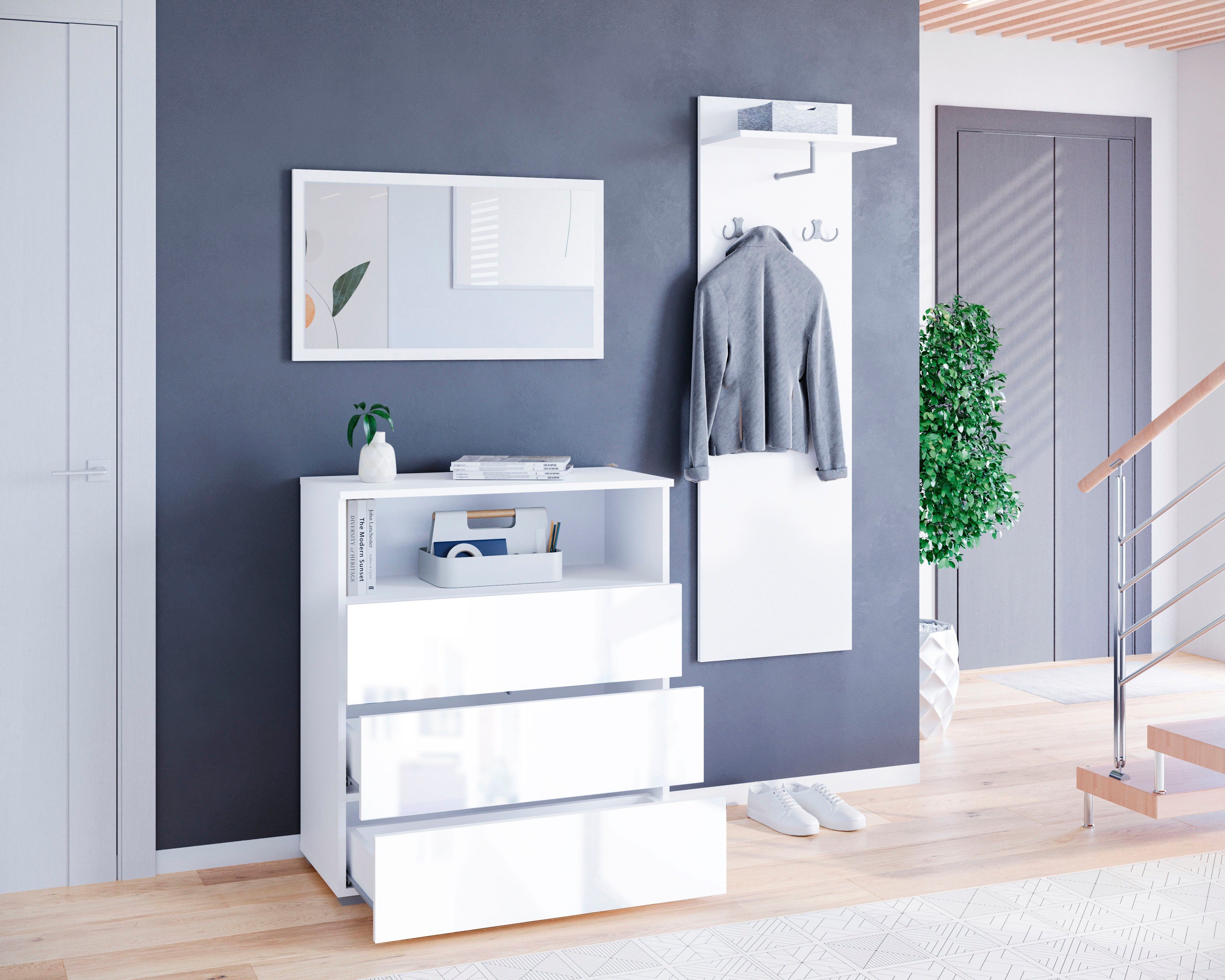 OTTO home Garderoben-Set PARIS/ TOKYO, (Komplett-Set, 3-St), Garderoben- Set Breite 140cm, hochkant oder quer montierbar Spiegel – Bild 5 von 5