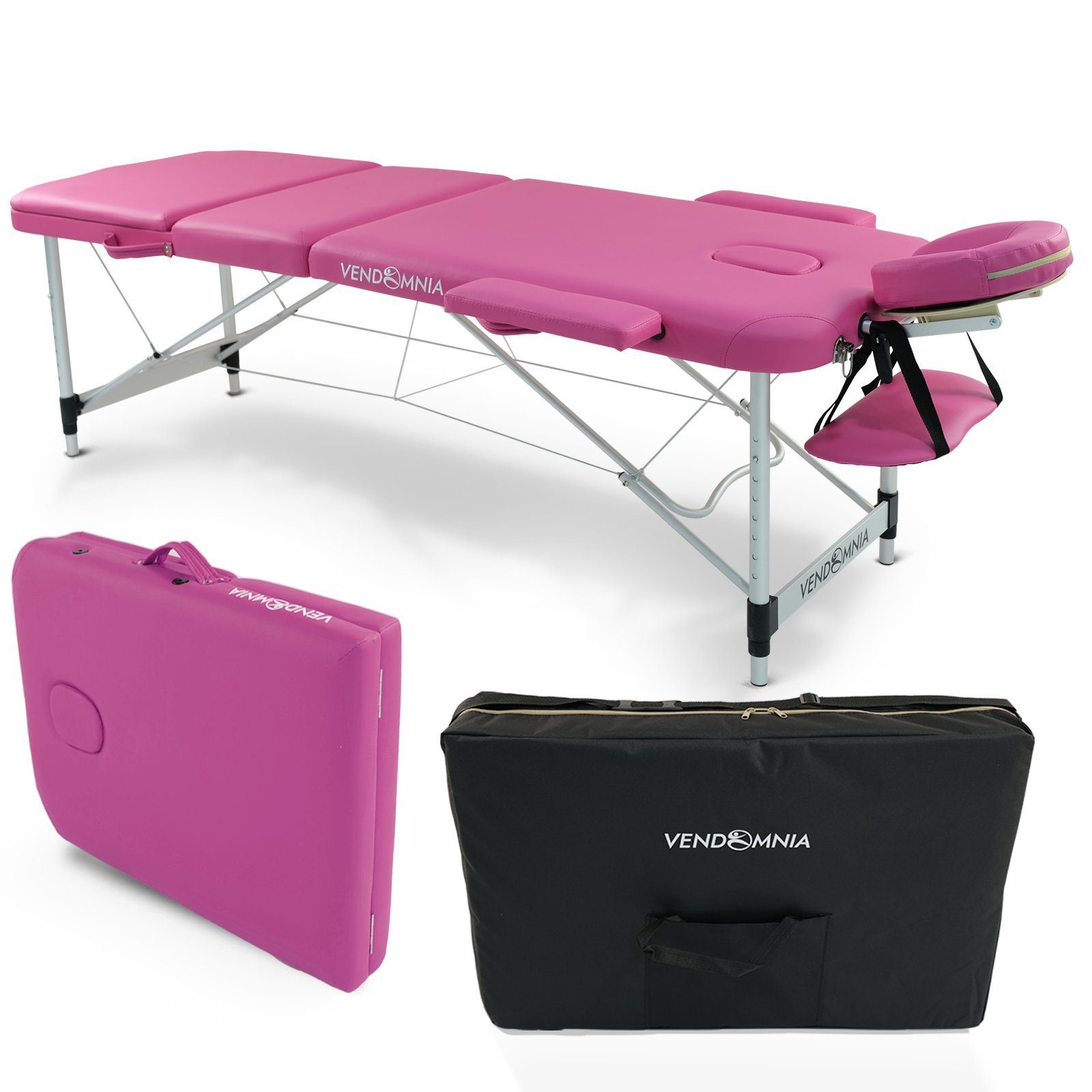 VENDOMNIA Massageliege Mobile Massageliege - Aluminium mit 3 Zonen (Klappbar Massagetisch Massagebett Massagebank Behandlungsliege, Farbwahl), inkl. hochwertiger Kopfstütze Tasche Armlehnen