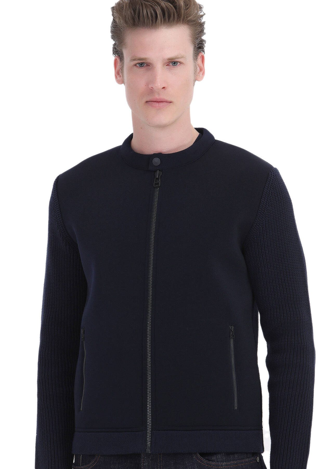 RAMSEY Winterjacke Einfarbiger Cardigan aus Baumwollmischung mit Rundhalsausschnitt