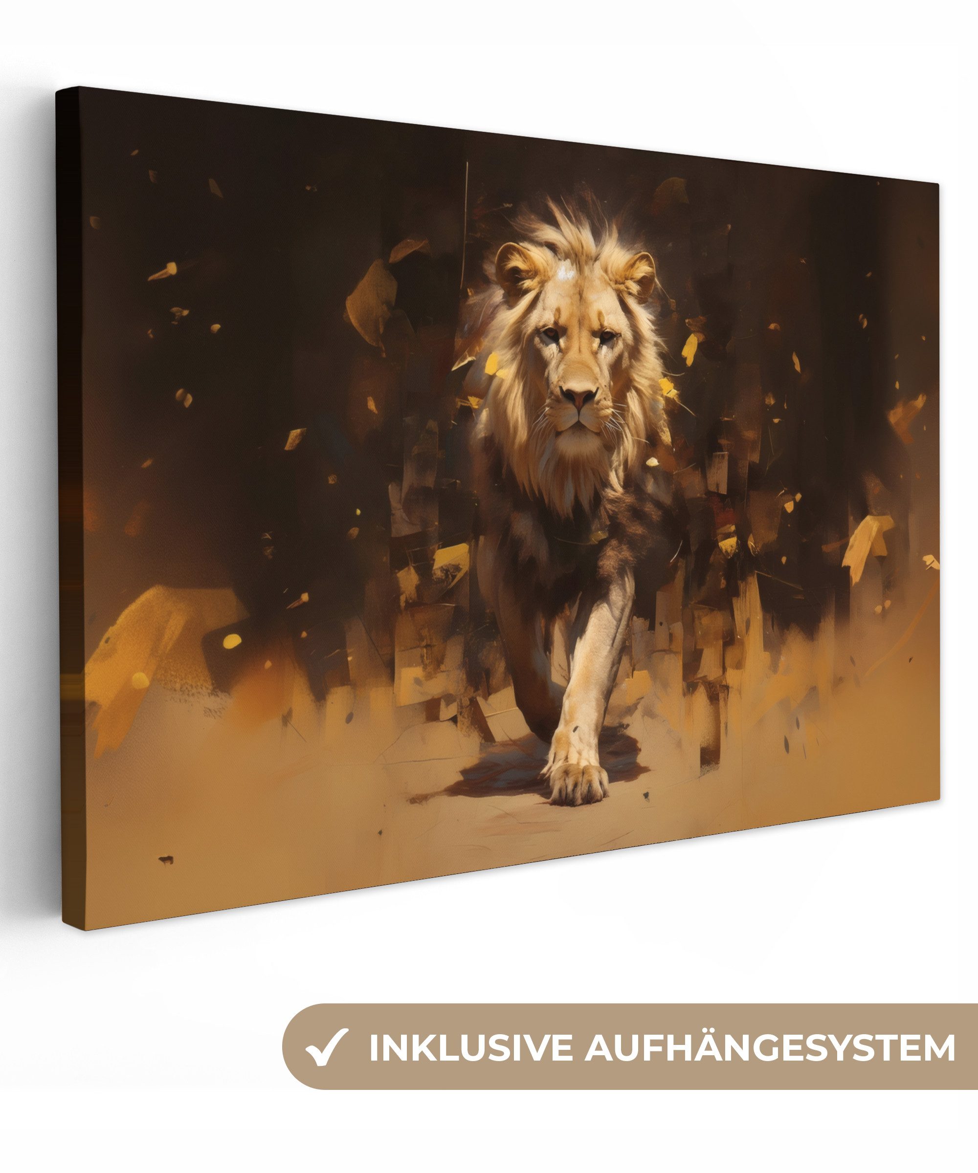 OneMillionCanvasses® Leinwandbild Löwe - Gemalt - Abstrakt - Gold, Fotodruc günstig online kaufen