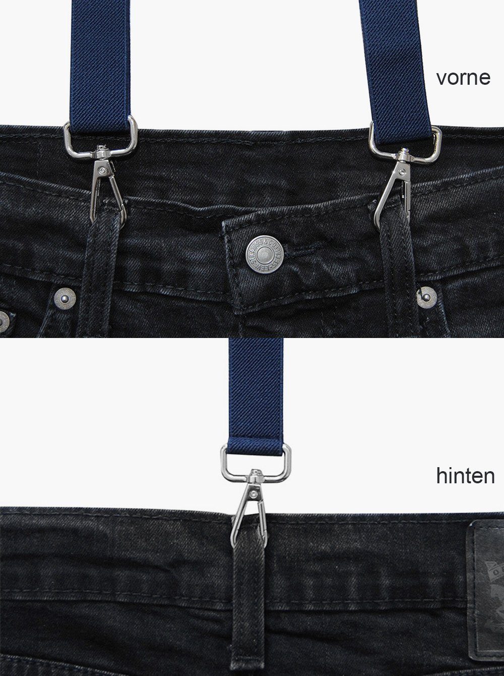 axy Hosenträger Herren Hosenträger 3 robusten Karabiner Verschluss 2,5 cm breit Y-Form verstellbar und elastisch 120cm Lang – Bild 4 von 5