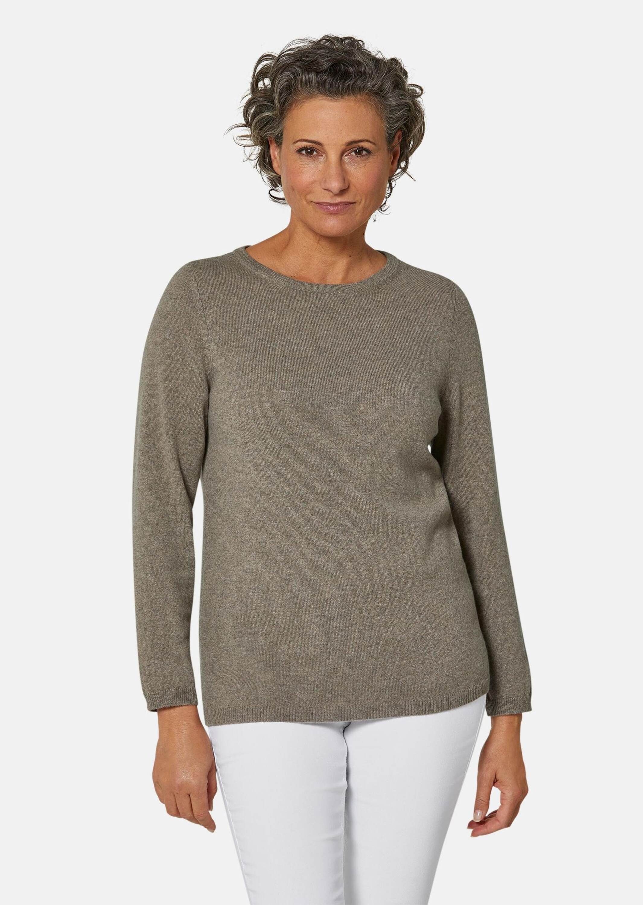 GOLDNER Strickpullover Kurzgröße: Kaschmirpullover mit U-Boot Ausschnitt taupe