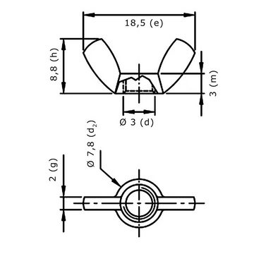 IGcons Flügelmutter 10x Flügelmuttern M3 Amerikanische Form Edelstahl A2 DIN 315, (10-St)