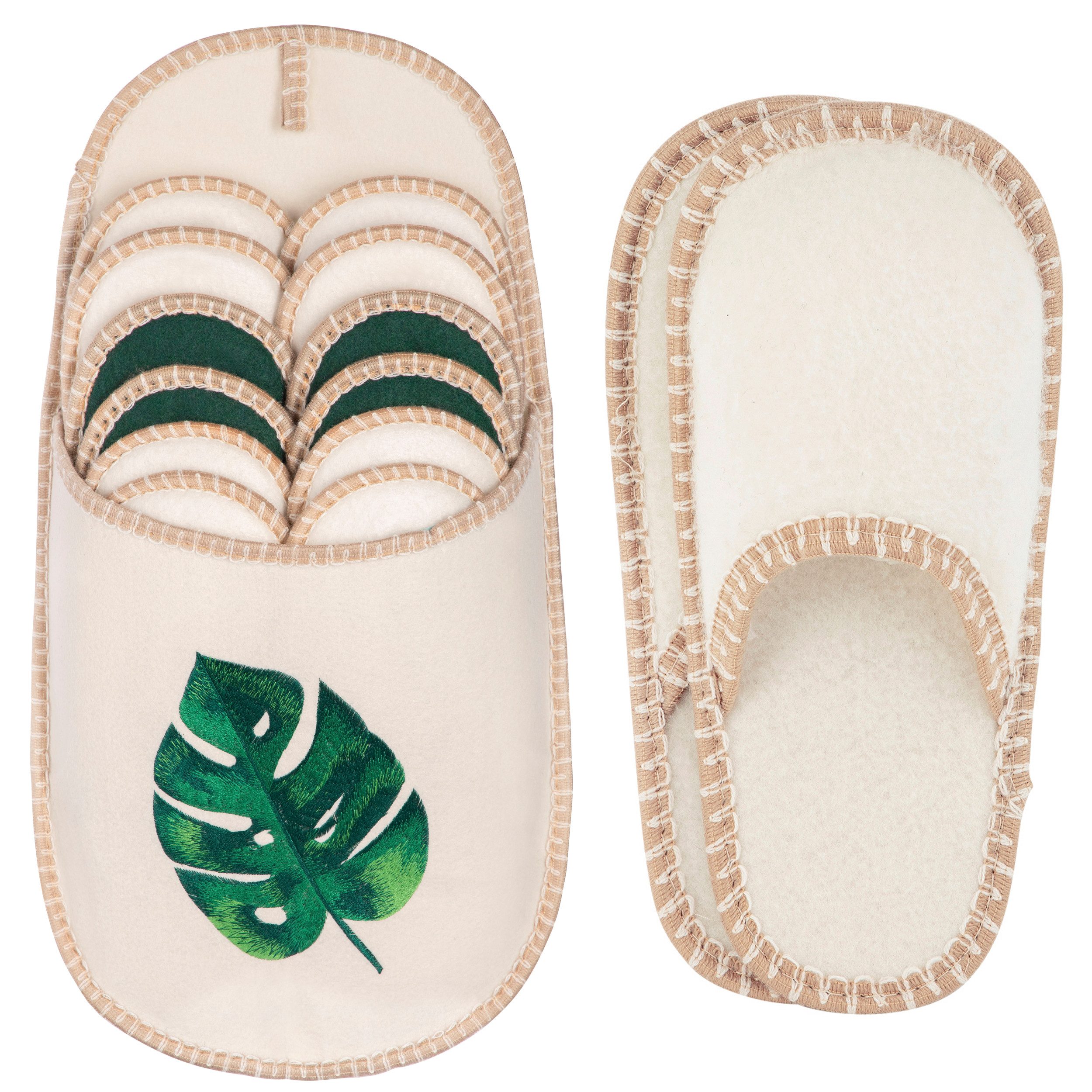 ONVAYA ABS Gästepantoffel, Monstera, 6er Set, Antirutsch Sohle Hausschuh