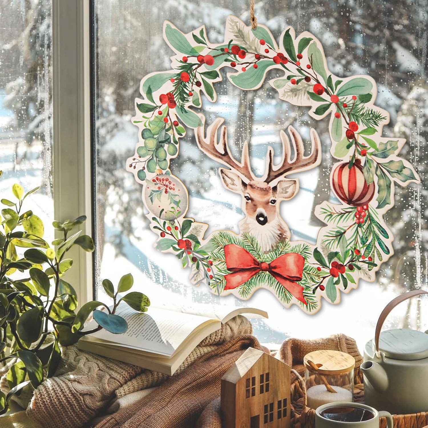 Logbuch-Verlag Dekofigur Weihnachtskranz für Tür & Wand Hirsch Mistel Ø 29 günstig online kaufen