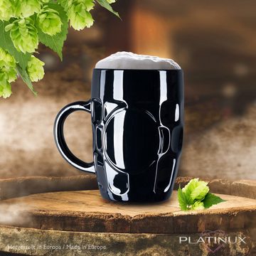 PLATINUX Bierglas Schwarze Bierkrüge, Glas, 500ml mit Henkel Bierkrug Maßkrug mit Ornament Muster, klassisch