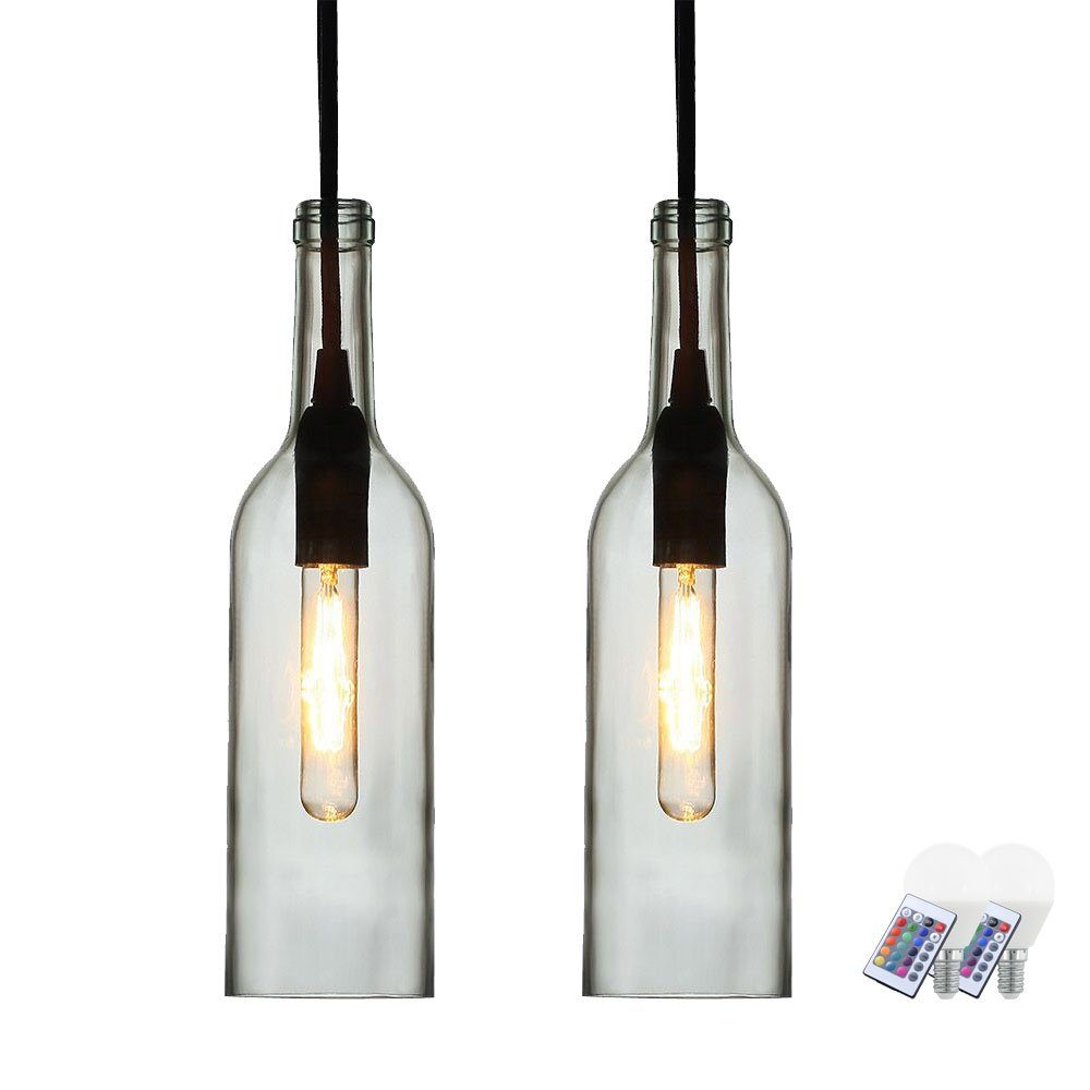 RGB 2er Leuchtmittel inklusive, Dimmer Fernbedienung LED LED Leuchten Pendelleuchte, Glas Warmweiß, Set Flaschen etc-shop Pendel