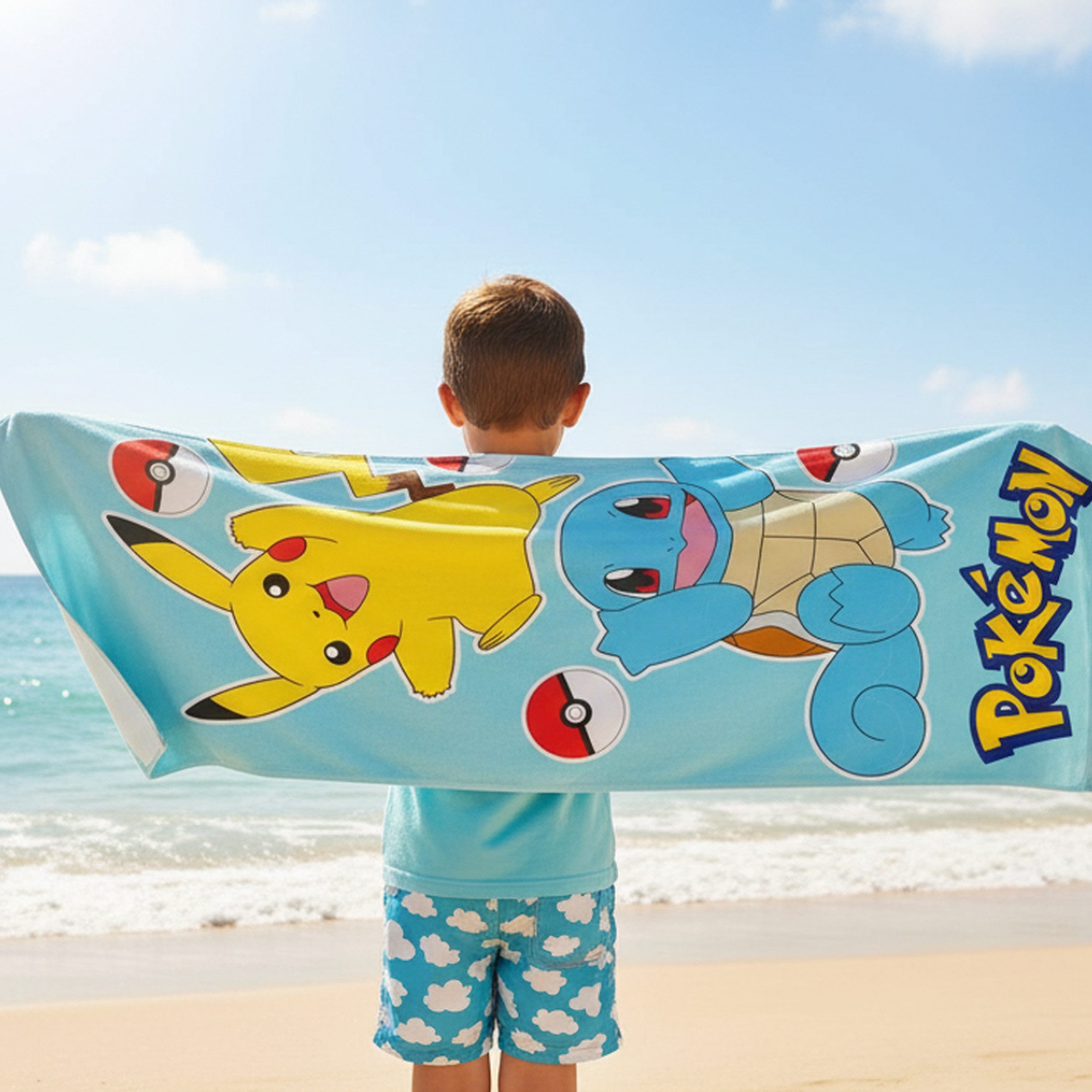 MTOnlinehandel Badetuch Pokémon 70x120 cm mit Pikachu & Schiggy, 100% Baumwolle (1-St), weich, saugstark & perfekt für kleine Pokémon-Fans