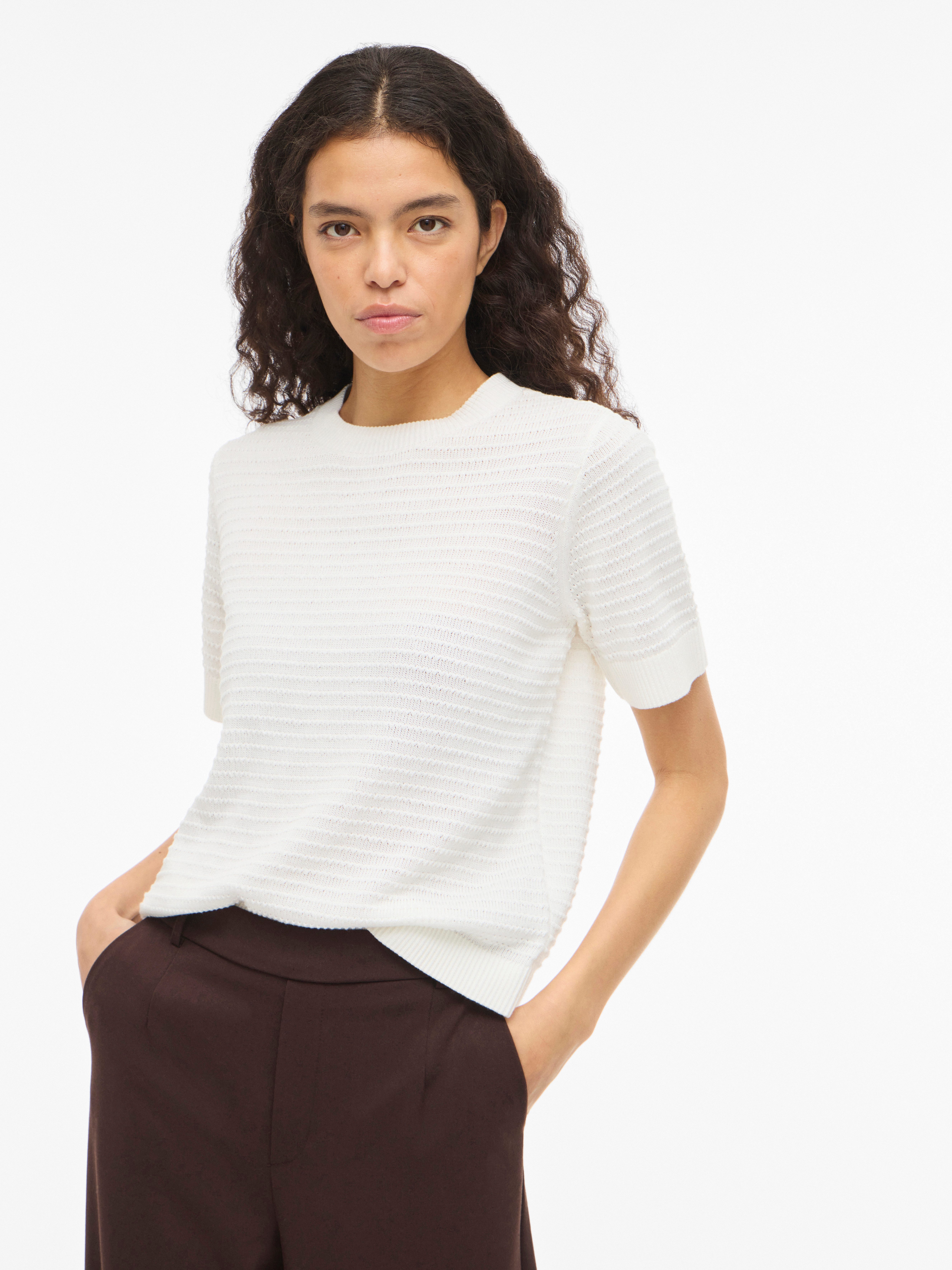 Vila Kurzarmpullover VILOLLO O-NECK S/S DETAIL KNIT TOP- NOOS