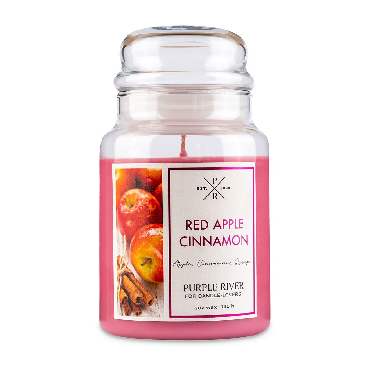 Purple River Duftkerze Red Apple Cinnamon - 623g (1-tlg), Brenndauer Bis zu 140 Stunden, Duftkerze Fruchtig, Süß & Würzig