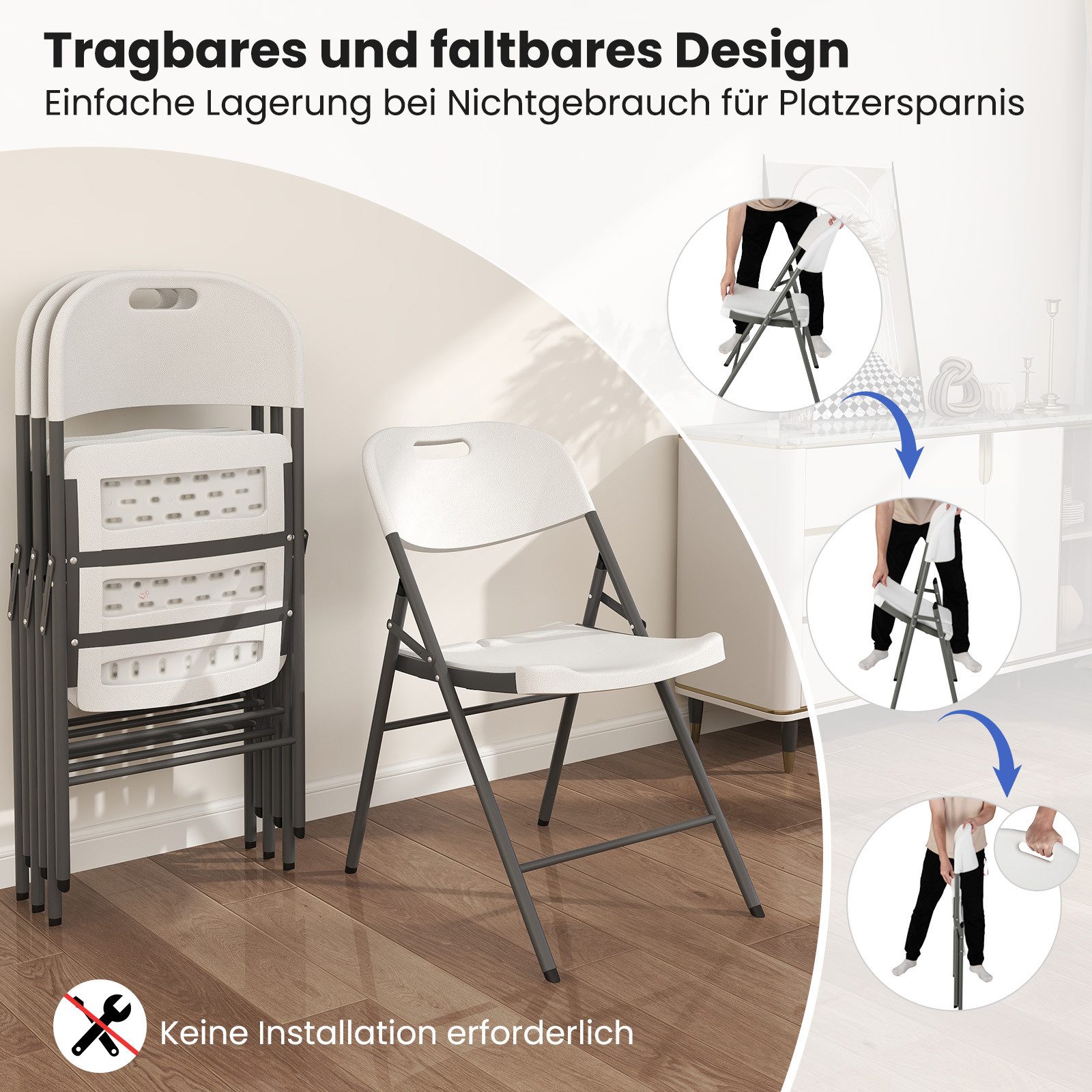 KOMFOTTEU Klappstuhl (4 St), Gästestühle aus Kunststoff bis 160kg belastbar