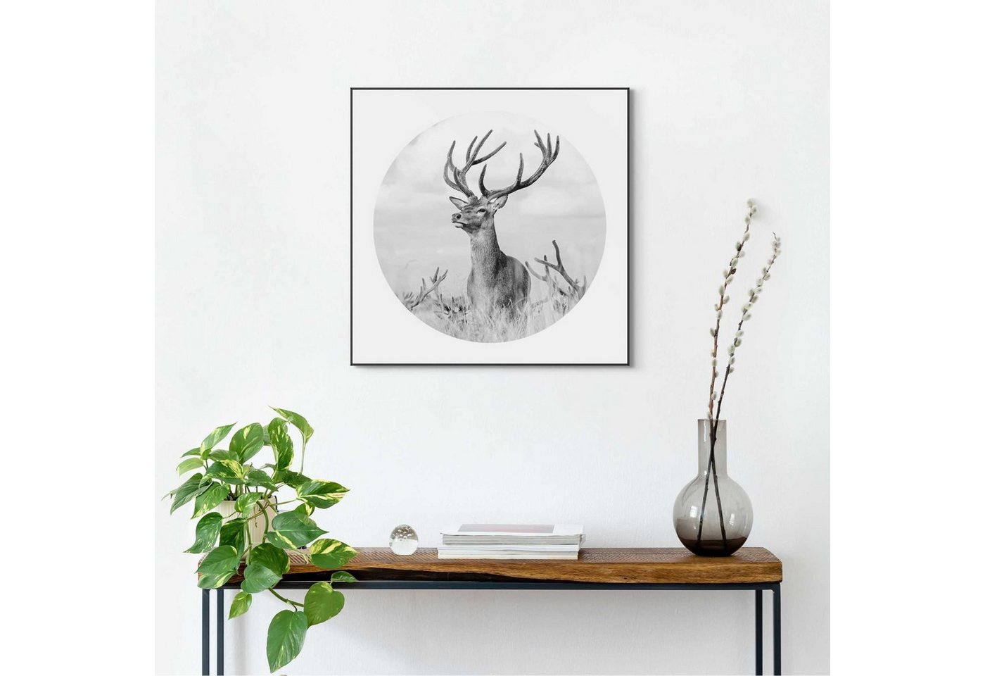 Reinders! Wandbild »Slim Frame Black 50x50 Black & White - tough deer«-HomeTrends