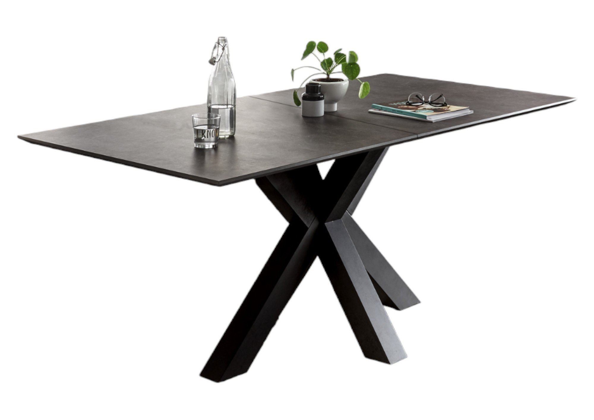 58 aufm Kessel Esstisch ausziehbar Elda 3 160 x 90 x 75 Esszimmertisch Schwarzstahl/Keramik (Einzeltisch)