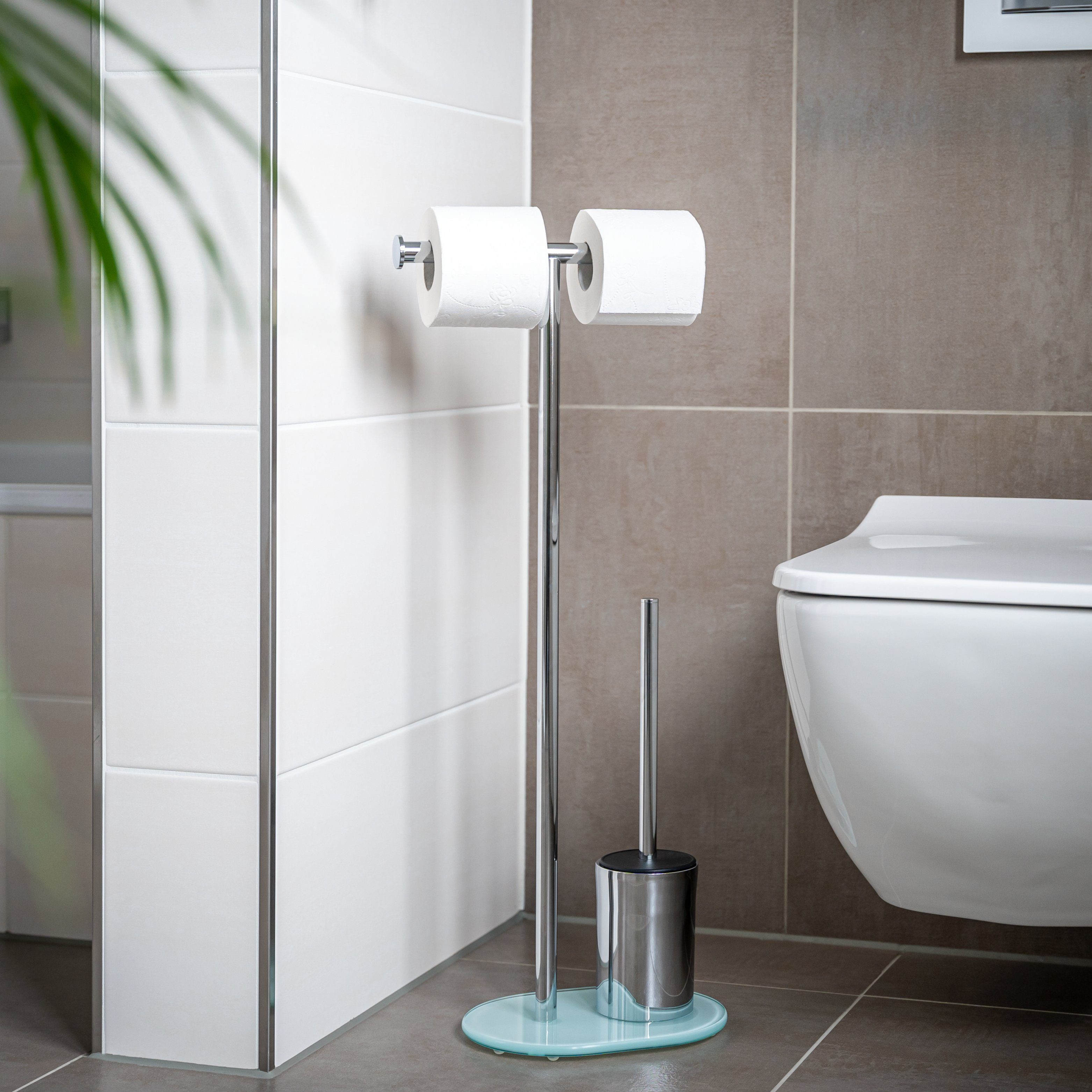 Stand-WC-Garnitur 3in1, weiß, bremermann Glassockel, WC-Garnitur Badezimmer, (Komplett-Set)