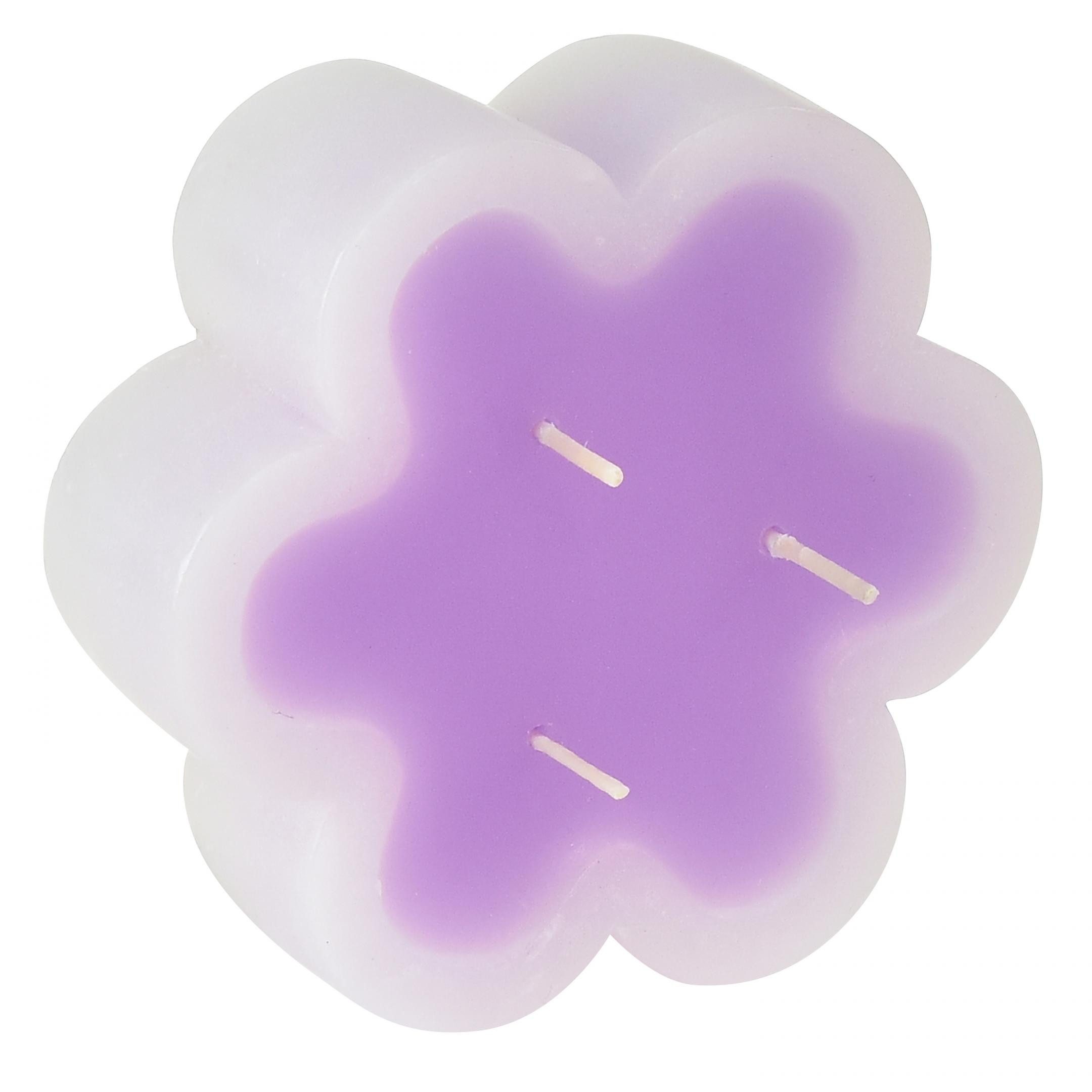 Kaemingk Teelicht Dreidochtkerze Blüte Deko Lila Weiß Ø11,5cm H4cm