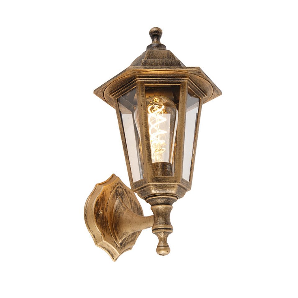 Qazqa Außen-Wandleuchte New haven, ohne Leuchtmittel, E27, Gold/Messing, Kl günstig online kaufen
