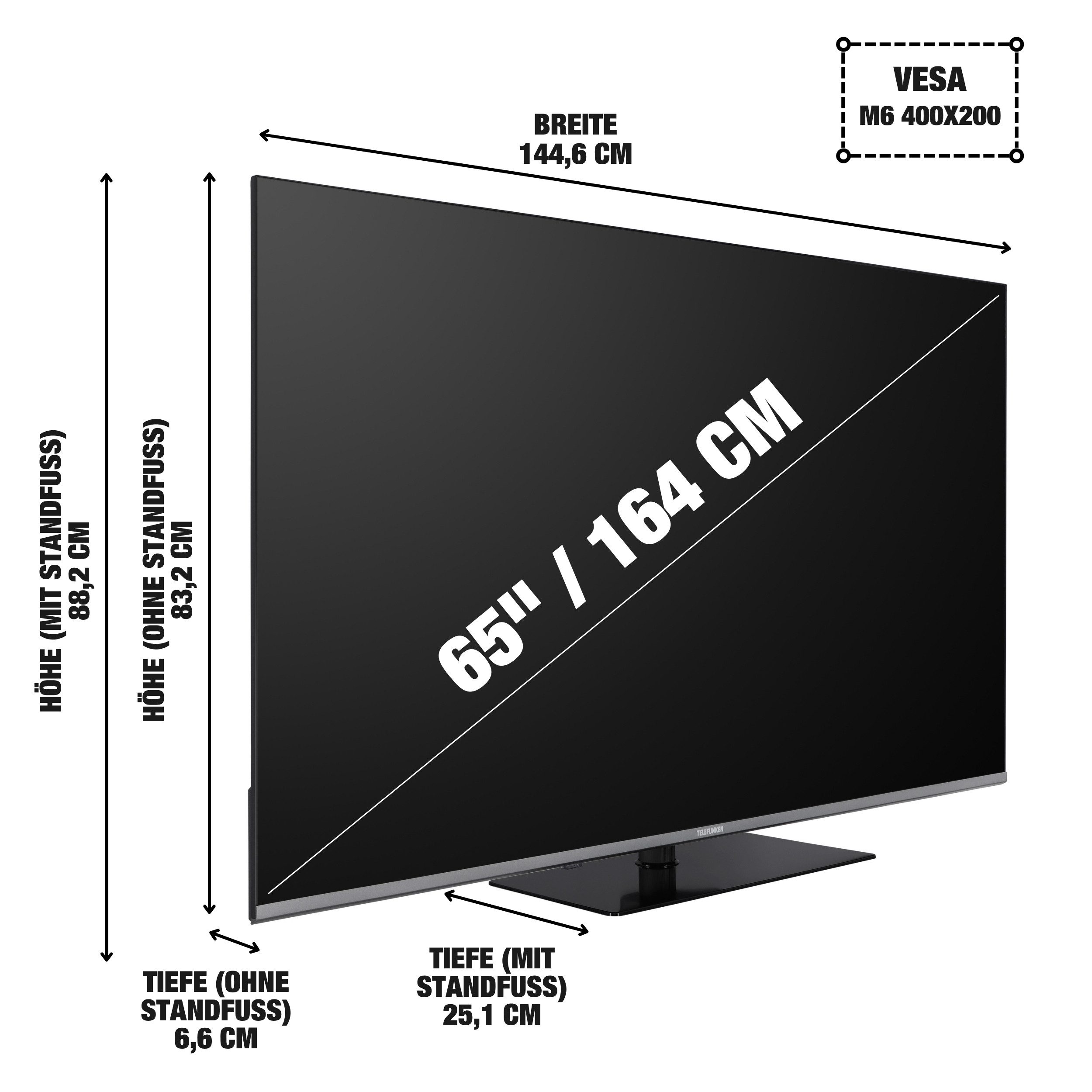 Telefunken D65U980B2CW LED-Fernseher (164 cm/65 Zoll, 4K Ultra HD, Google TV, Google TV, HDR Dolby Vision & Atmos, 6 Monate HD)