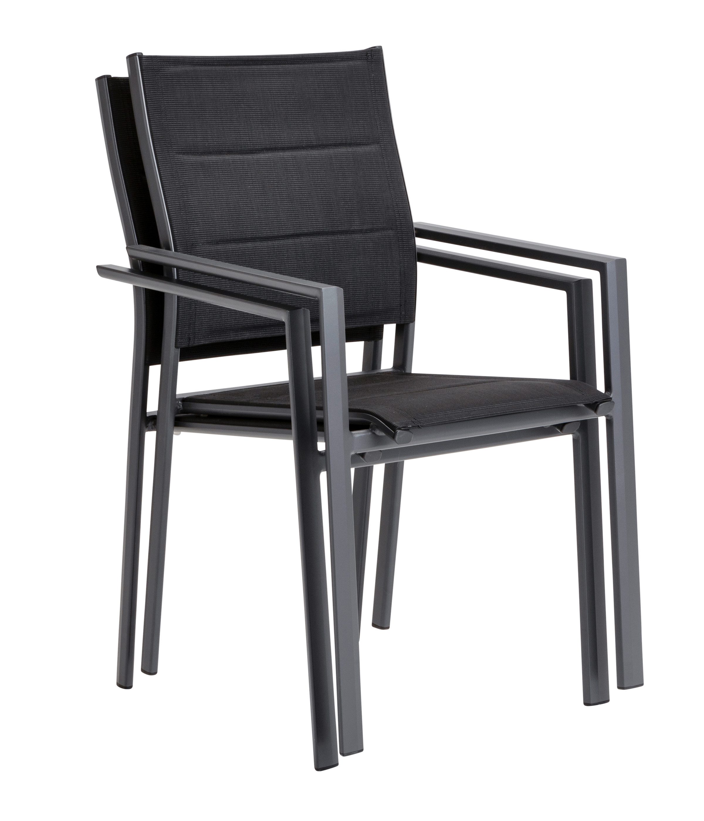 Dehner Gartenstuhl Stapelstuhl Matera, 56.5 x 91 x 57 cm (B/H/T), Aluminium / Textilene, eleganter Gartenstuhl mit Armlehne, leicht und platzsparend
