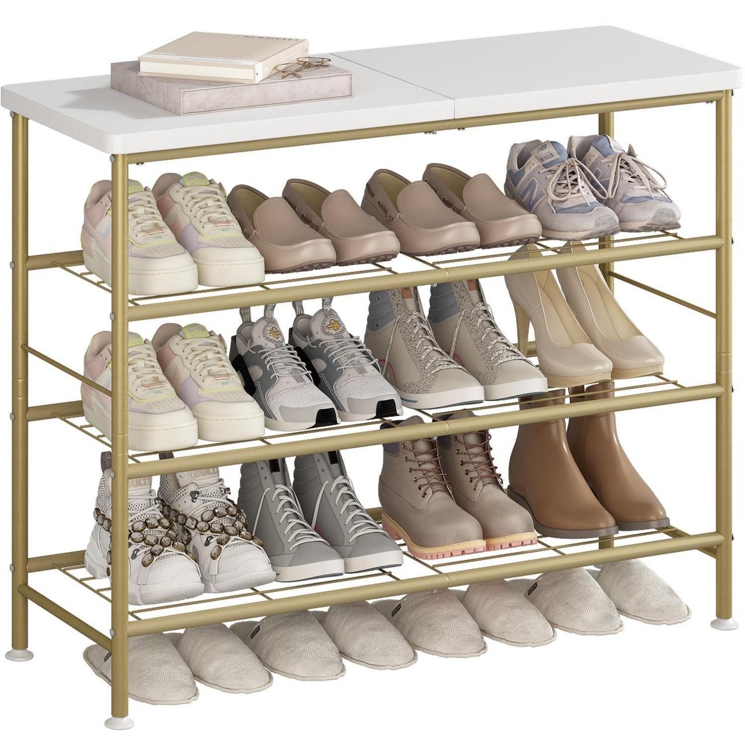 LuxusKollektion Schuhregal Schuhregal 4 Ebenen Golden MDF, 1-tlg.