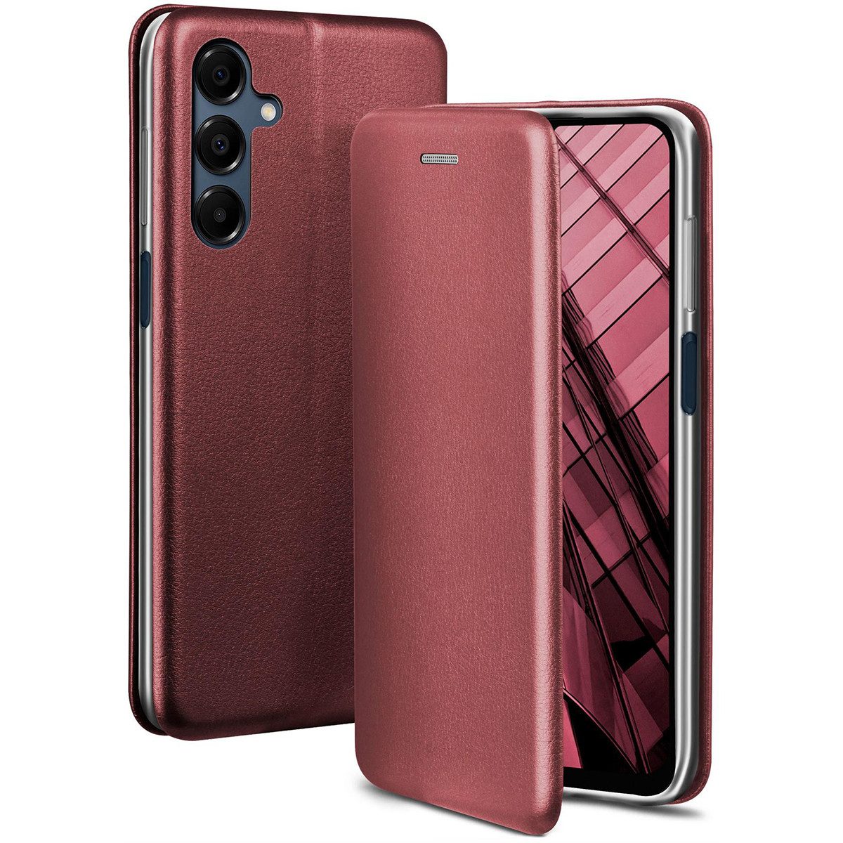 ONEFLOW Handyhülle für Samsung Galaxy A16 (4G) Premium Hülle Business Cover Rot 6,7 Zoll, 360 Grad Schutzhülle Flip Case Etui Klapphülle Dünn Leder Handy Tasche