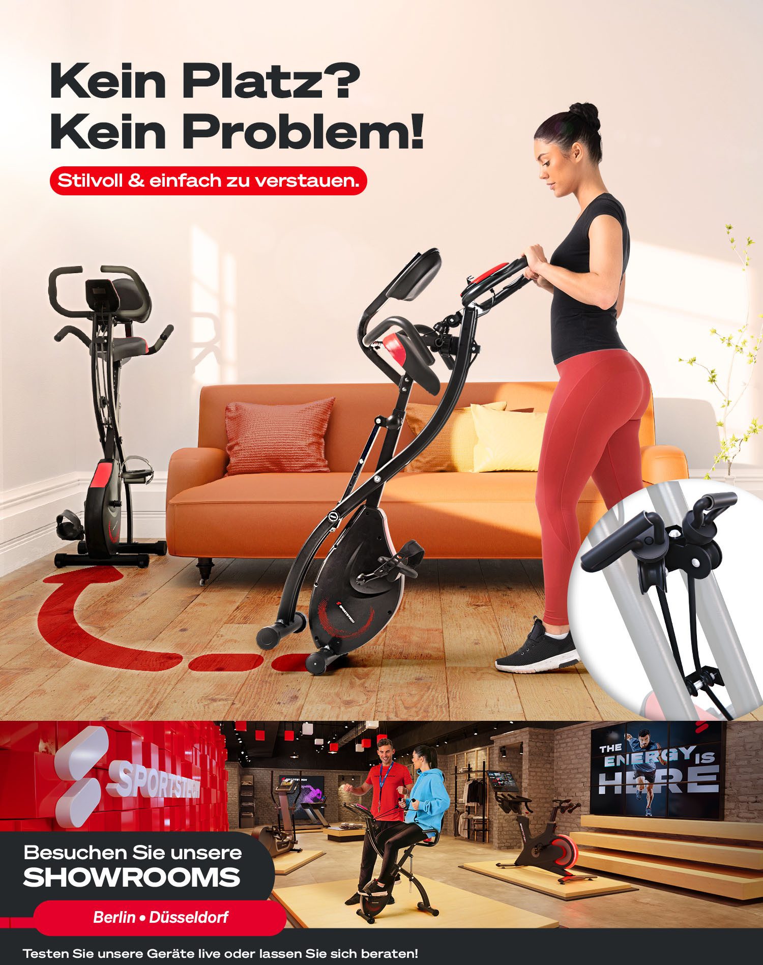 Sportstech Heimtrainer X150, Magnetisches Widerstandssystem, Transportrollen, Tablethalterung