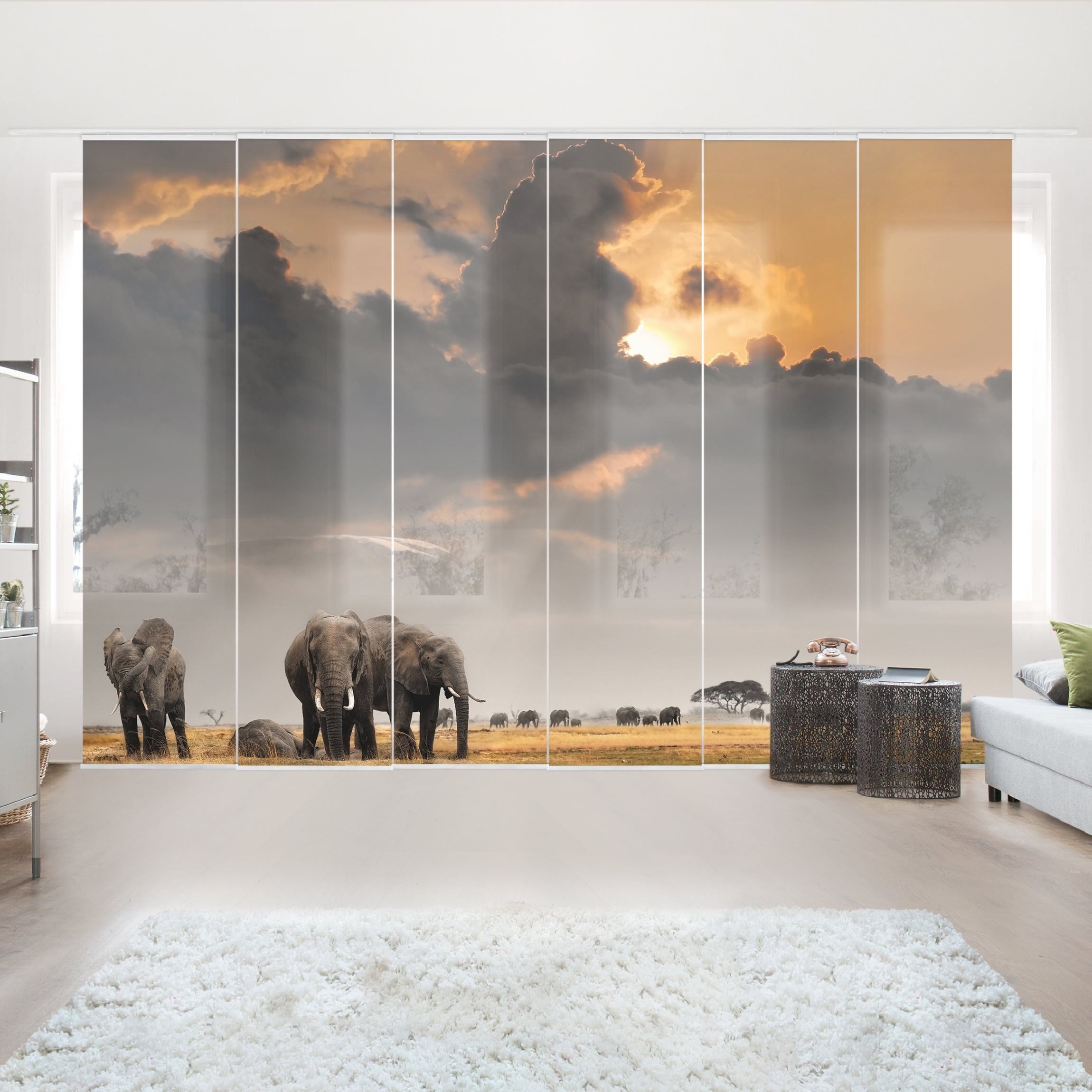 Bilderdepot24 Schiebegardine modern Flächenvorhang blickdicht Elefanten günstig online kaufen