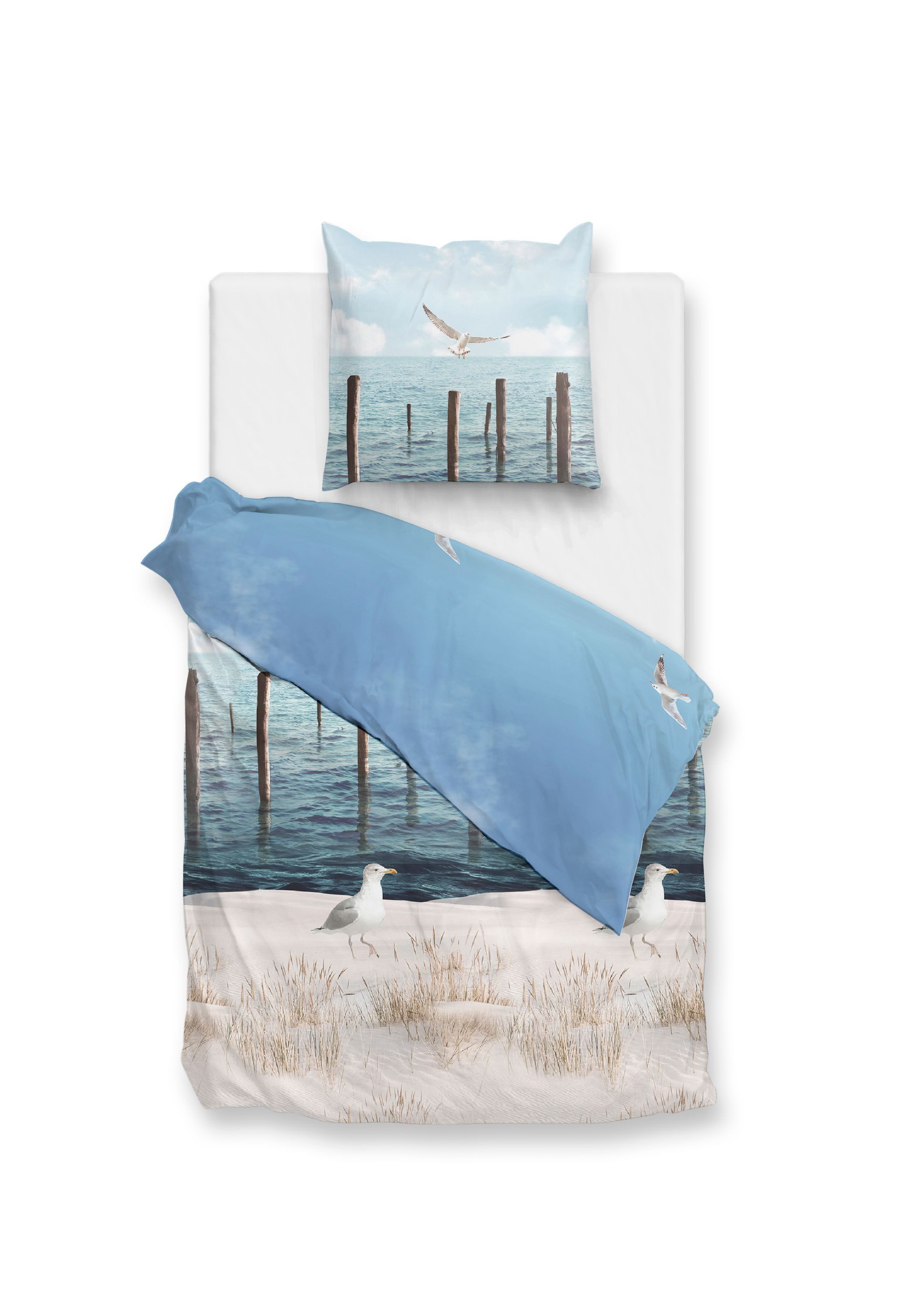 ZO HOME Bettwäsche Maritim, Renforcé, 2 teilig, Möwe,Strand,Meer