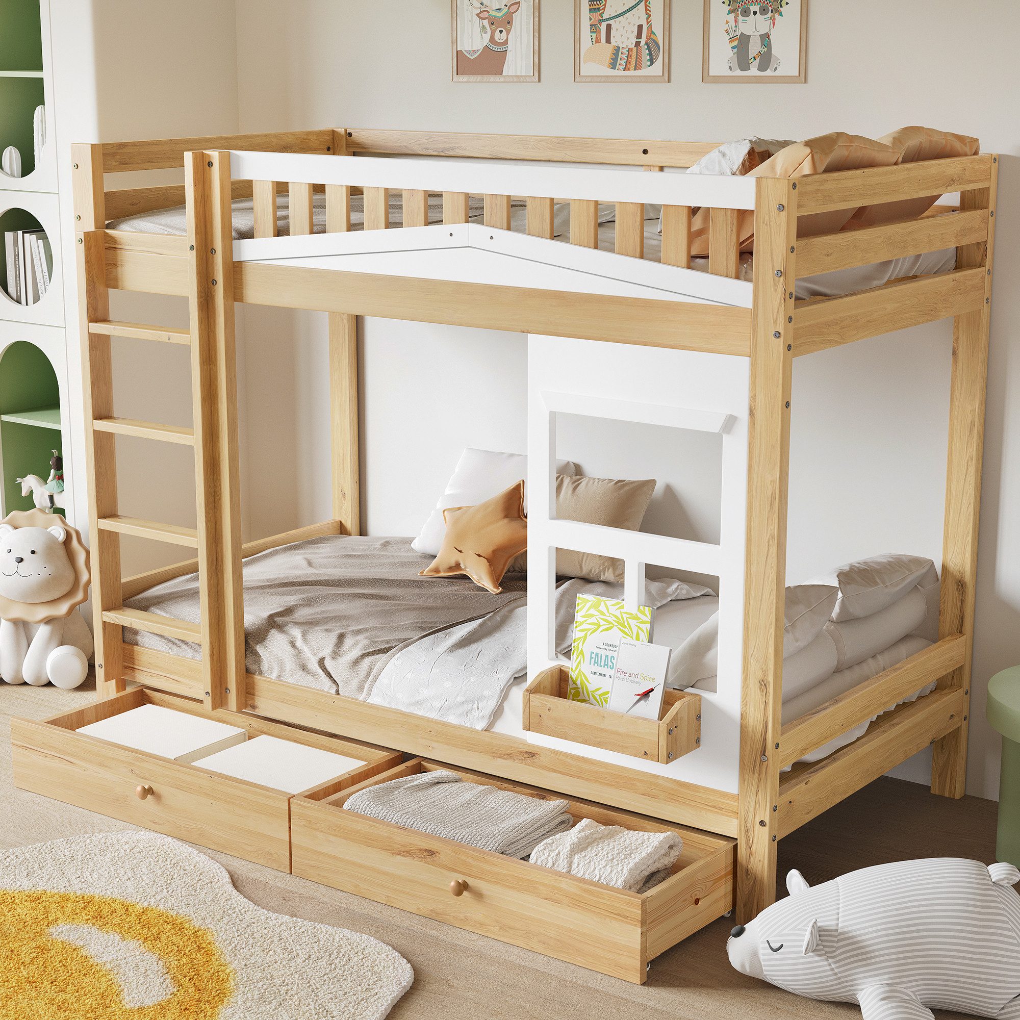 Flieks Etagenbett, Kinderbett Fenster-Design 90x200cm mit günstig online kaufen