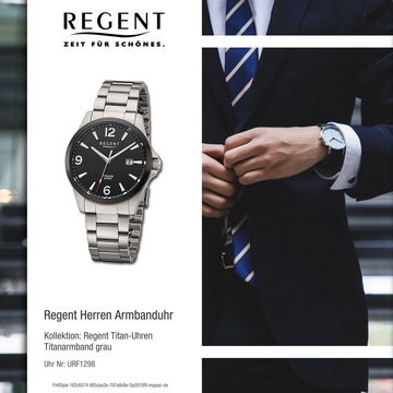 Regent Quarzuhr Regent Herren Armbanduhr Analog, Herren Armbanduhr rund, extra groß (ca. 39mm), Titanarmband