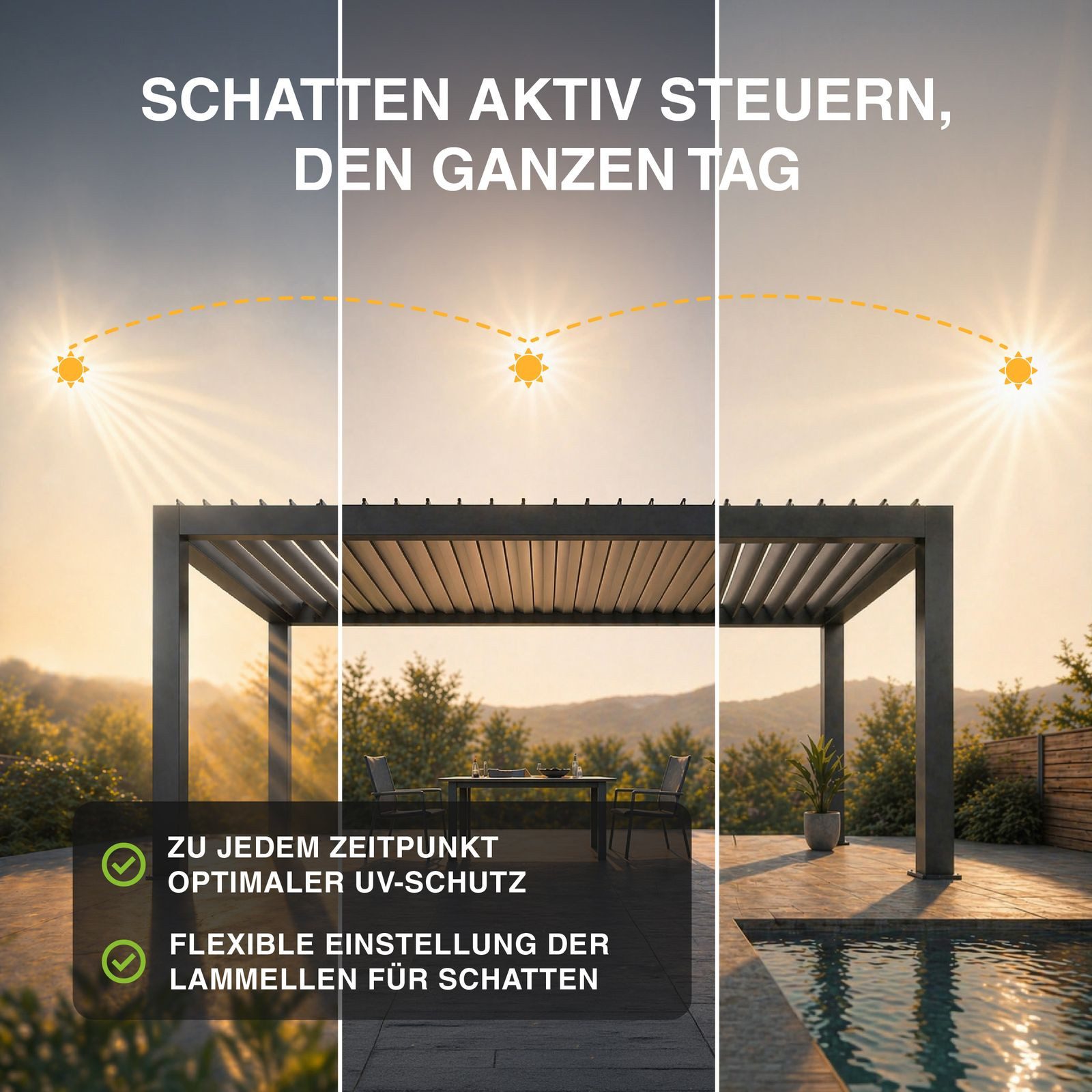 Weide Pergola Classic Pavillon Terrassenüberdachung Aluminium 3 x 5,3 M anthrazit, BxTxH: 300x300x255 cm, (Hochwertigstes Aluminium & verzinkte Stahl-Lamellen,  – Bild 5 von 5