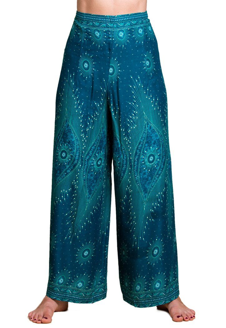 PANASIAM Stoffhose Sunshine Pants Wickelhose Palazzohose Boho Hose Hosenrock Viskose Pareo türkis Design natürlicher langer im Peacock Haremshose aus