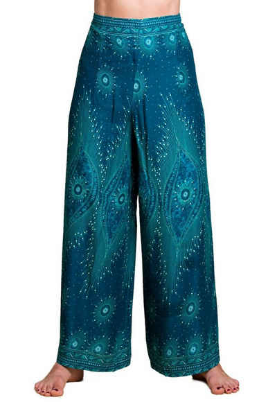 PANASIAM Stoffhose Sunshine Pants Wickelhose aus natürlicher Viskose Palazzohose im Peacock Design langer Boho Hosenrock Haremshose Pareo Hose