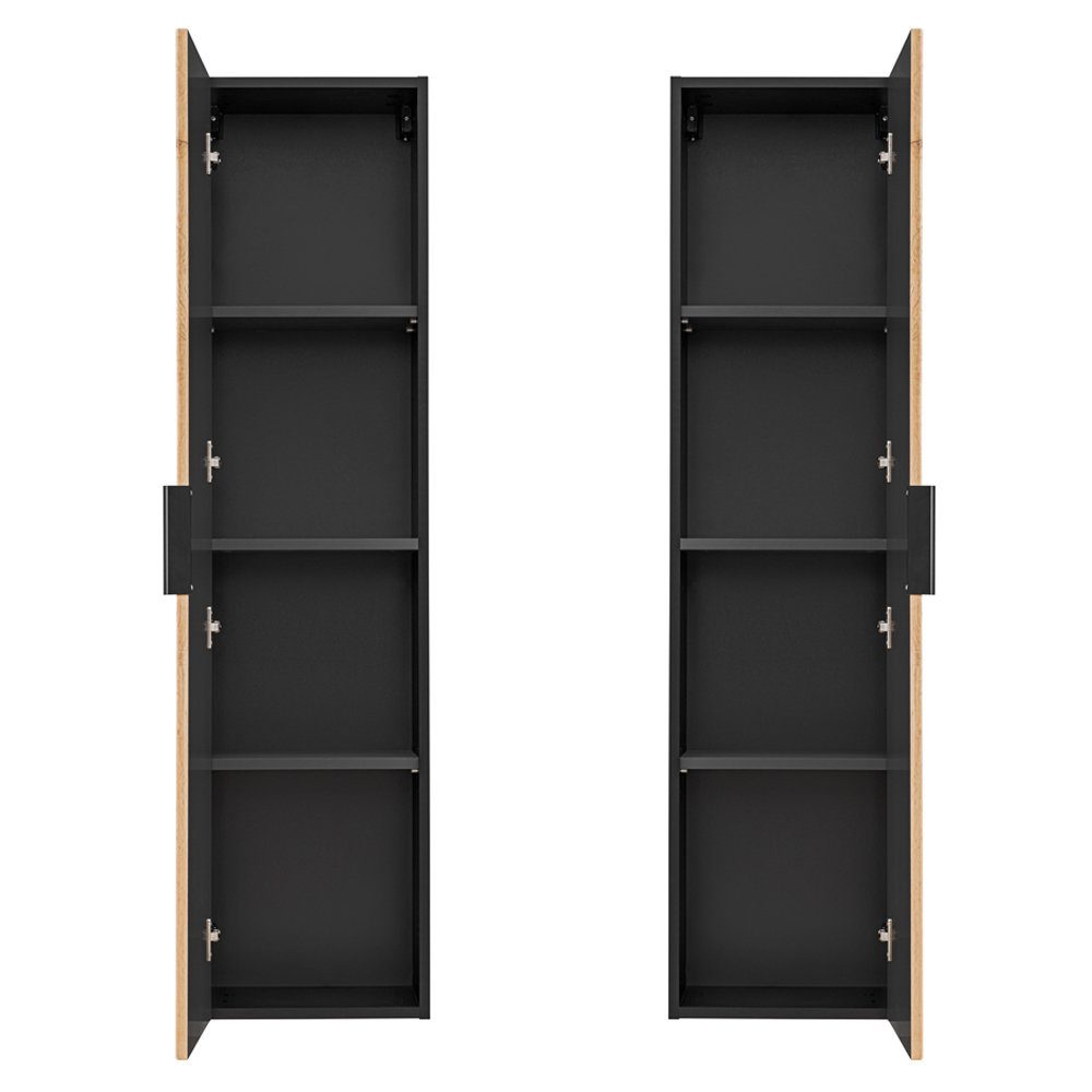 Lomadox Hochschrank XANTEN-56 anthrazit, Wotan Eiche Nb., schwarze Rillen, Softclose