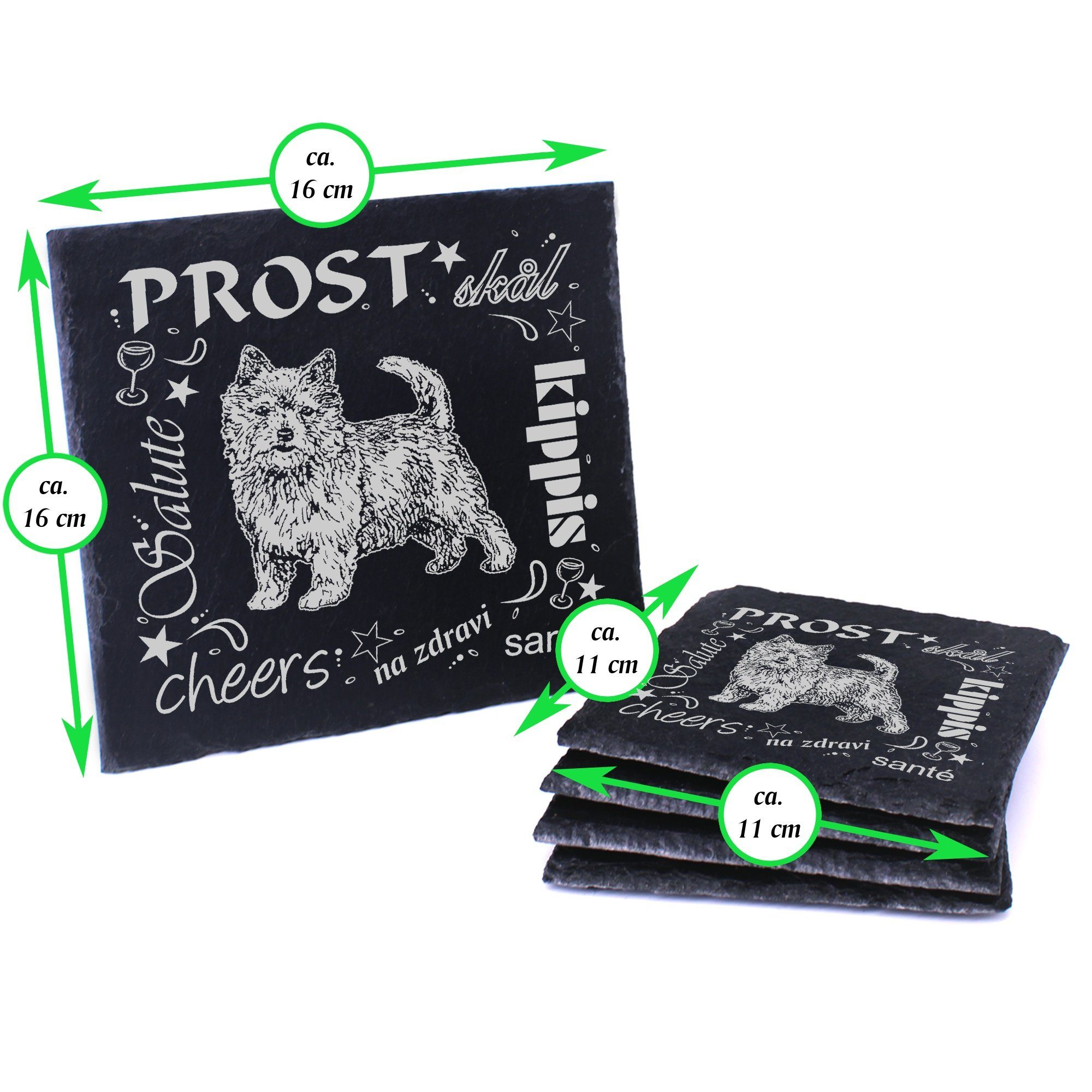 Prost Norwich - Box Getränkeuntersetzer Terrier inkl. 6-tlg. Dekolando Flaschenuntersetzer, &