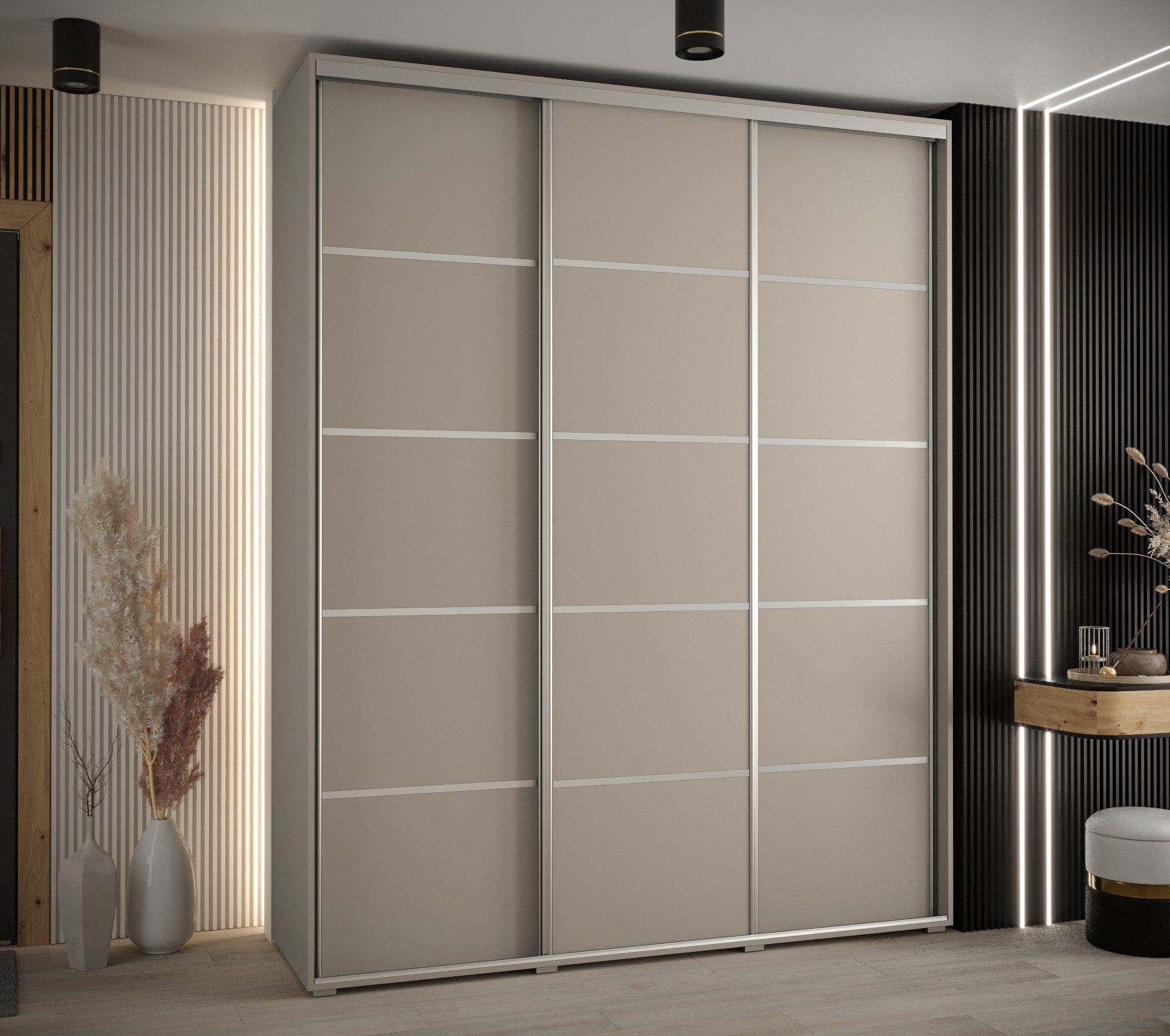 ABIKS MÖBEL Schwebetürenschrank Dakota 4 Schlafzimmerschrank mit Kleiderstange und Regalen