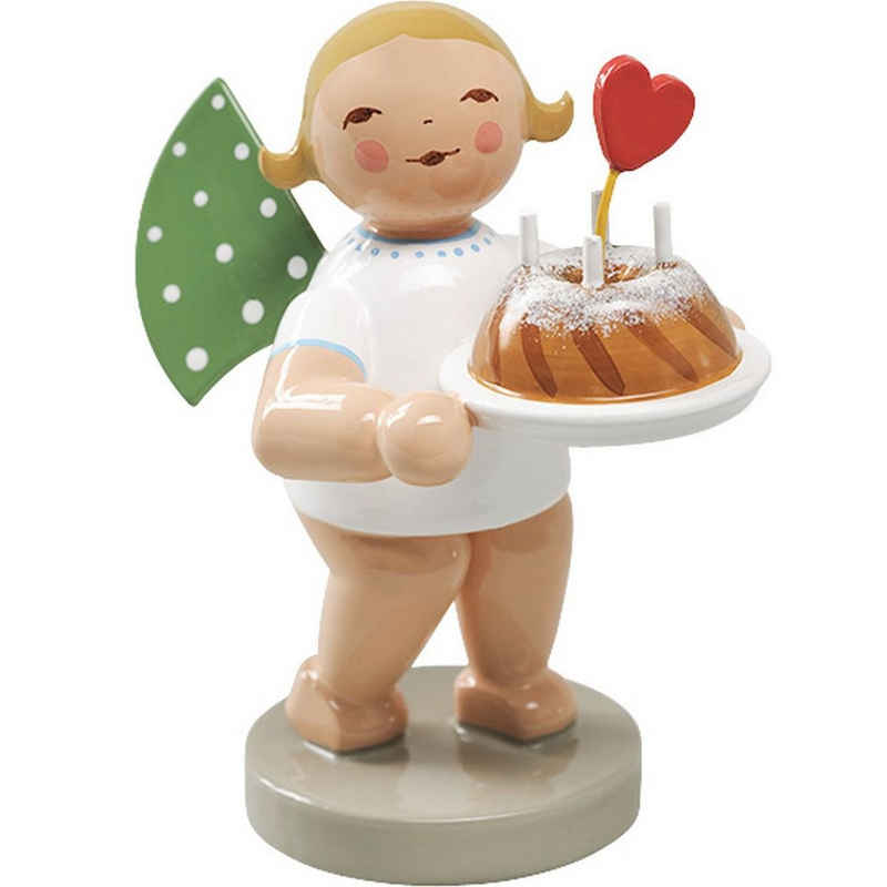 Wendt & Kühn Weihnachtsfigur Engel mit Kuchen und Herz 650/154, Haarfarbe zufällig blond oder braunhaarig