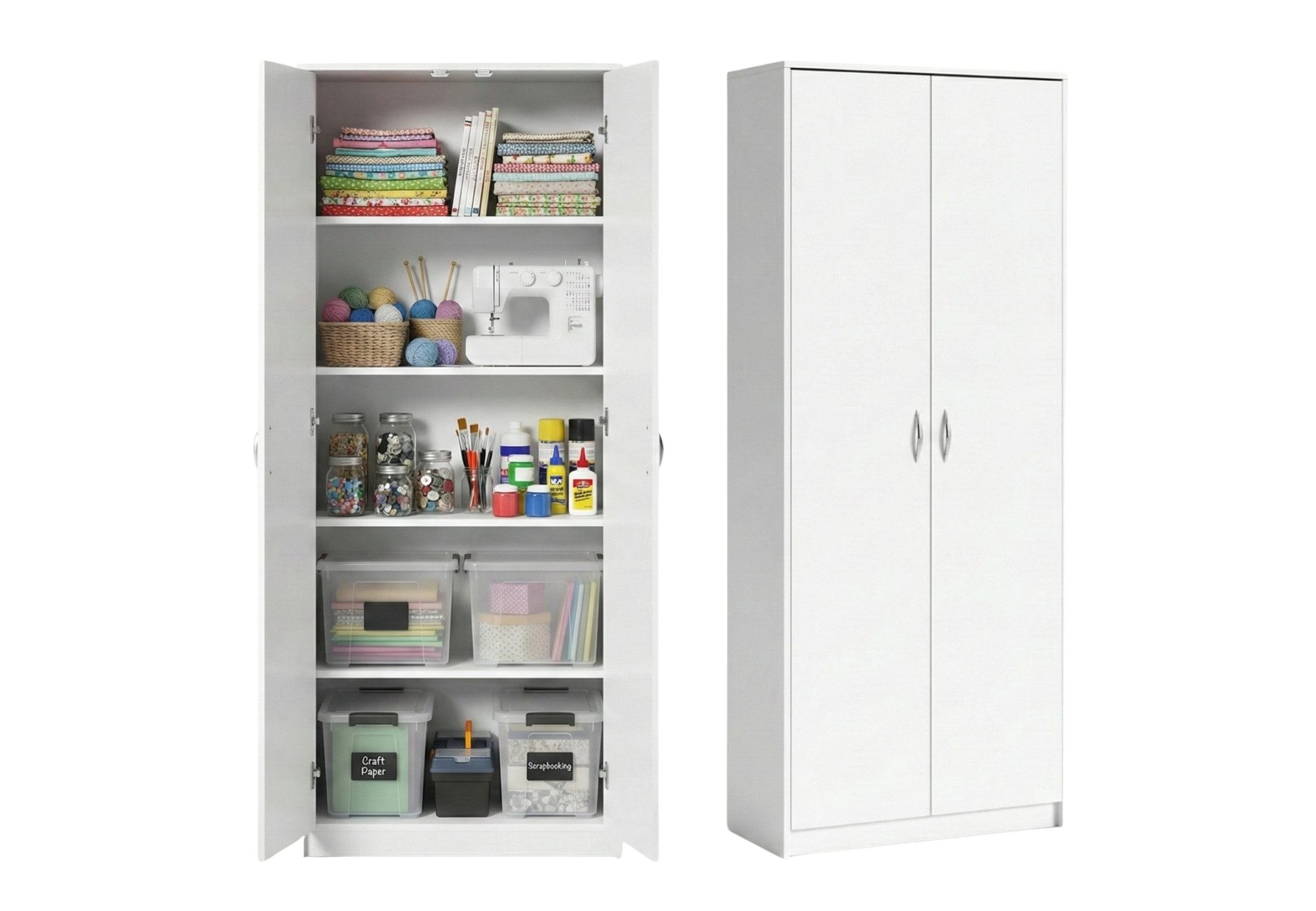 Home Collective Mehrzweckschrank Kleiderschrank Regal 74cm breit 180cm hoch Aktenschrank mit vier Einlegeböden, Haushaltsschrank in weiß