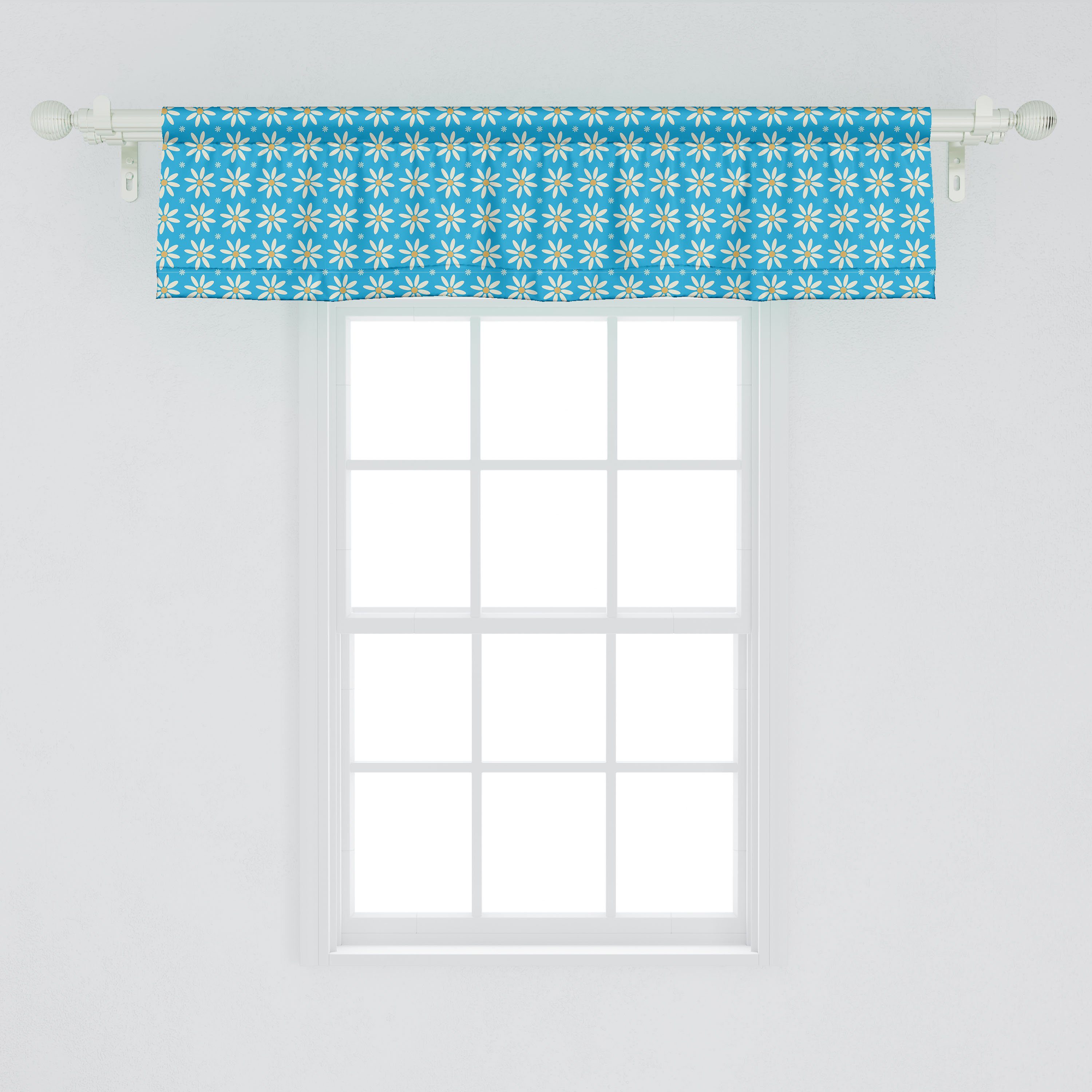 Scheibengardine Blühende auf Gänseblümchen Blau Schlafzimmer Stangentasche, Frühling für Küche Abakuhaus, Vorhang Volant Microfaser, Dekor mit