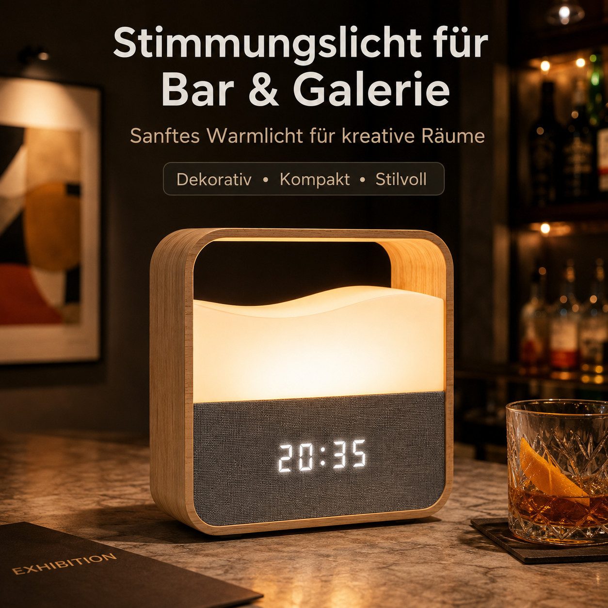 Fyrove Wecker Digitaler Wecker mit dimmbarem Nachtlicht & Doppelalarm Sanfte Wake-up Lampe Holzoptik, Kabelloser USB-C Aufladbar