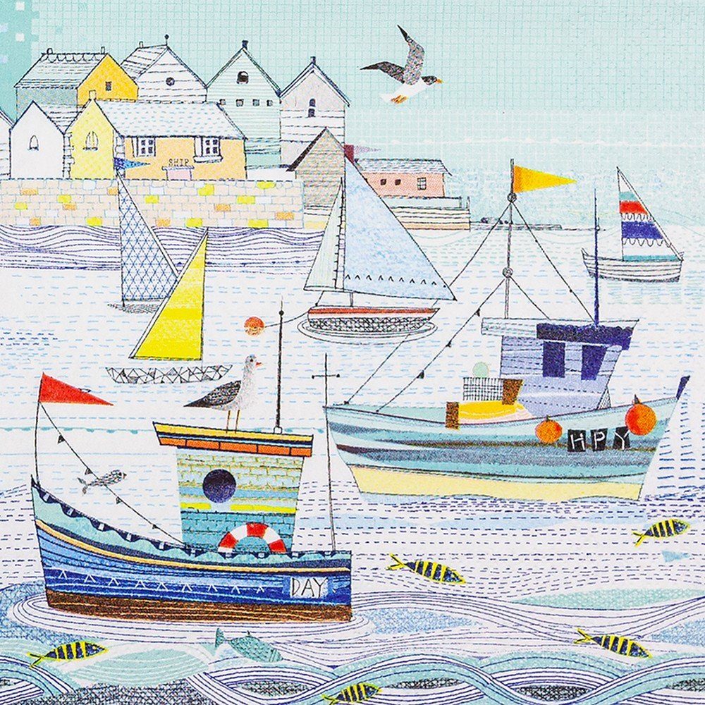 HOME FASHION Papierserviette 20 Servietten Boats - Schiffe am Hafen 33x33cm, (20 St)