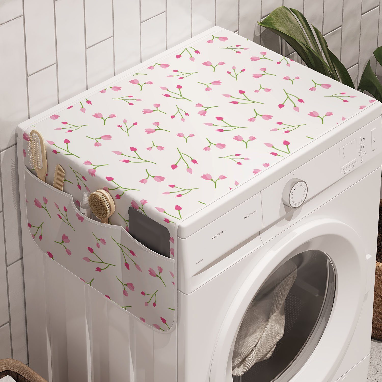 Tulpen Bilder Knospen für rosa Waschmaschine Badorganizer und Abakuhaus und Trockner, Blumen Anti-Rutsch-Stoffabdeckung