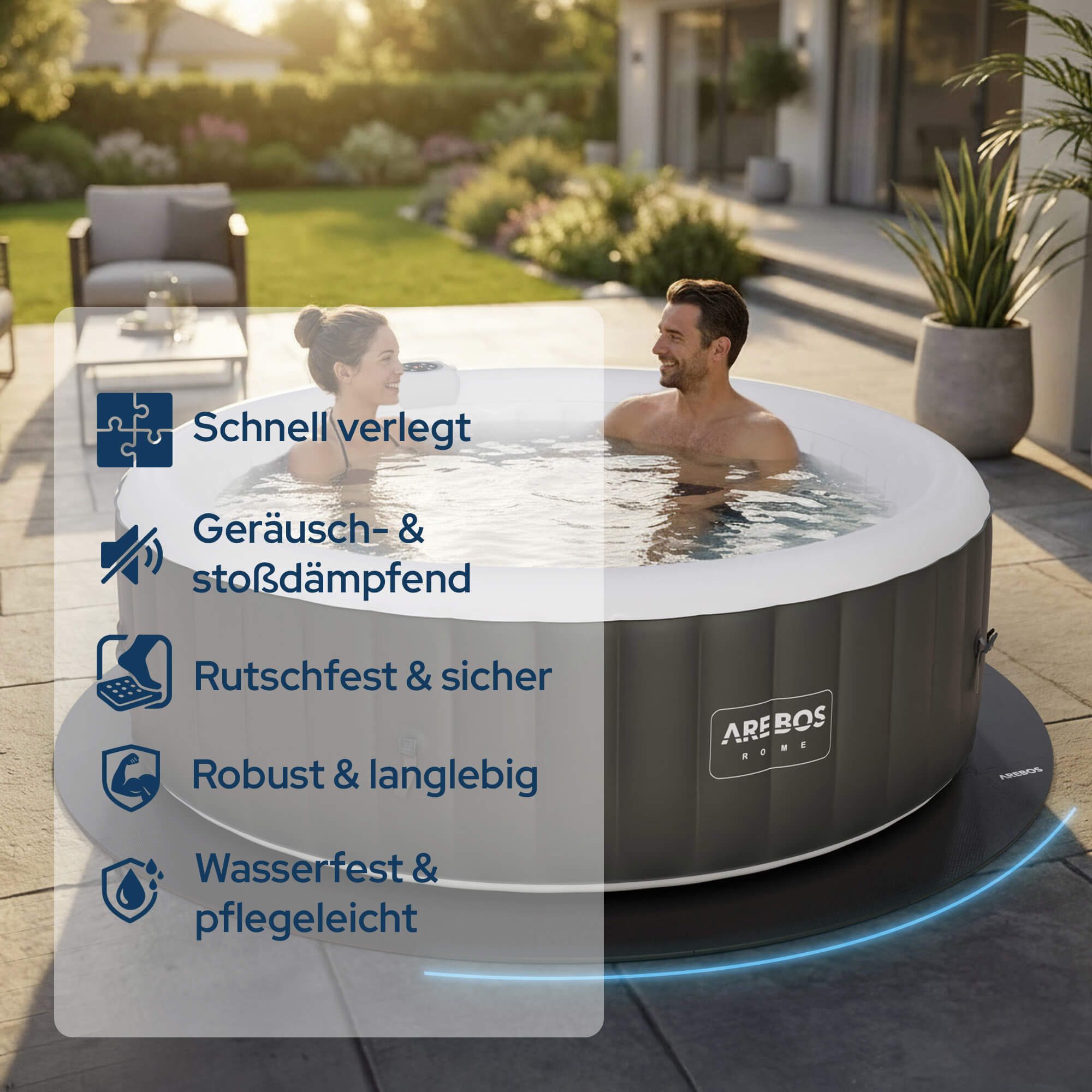 Arebos Whirlpoolmatte Spa Pool Bodenschutzmatte - rund - EVA - Whirlpool Unterlage Puzzle, (25-tlg., 25'er Set), Whirlpool Bodenschutzmatte, isolierend & rutsch – Bild 3 von 5